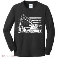 American Flag Excavator Kids Long Sleeve Shirt thumb 0
