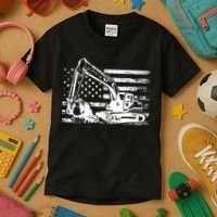 American Flag Excavator Kids T-Shirt thumb 3