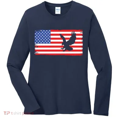 American Flag Flying Eagle Women's Long Sleeve Shirt