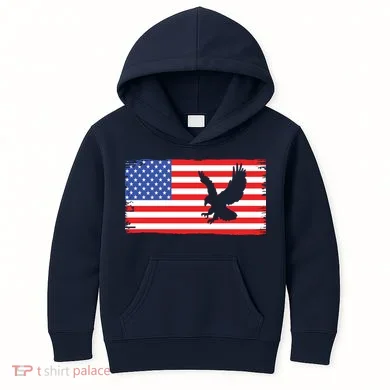 American Flag Flying Eagle Kids Hoodie