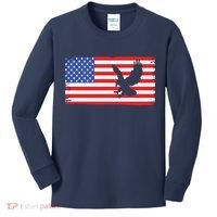 American Flag Flying Eagle Kids Long Sleeve Shirt thumb 0