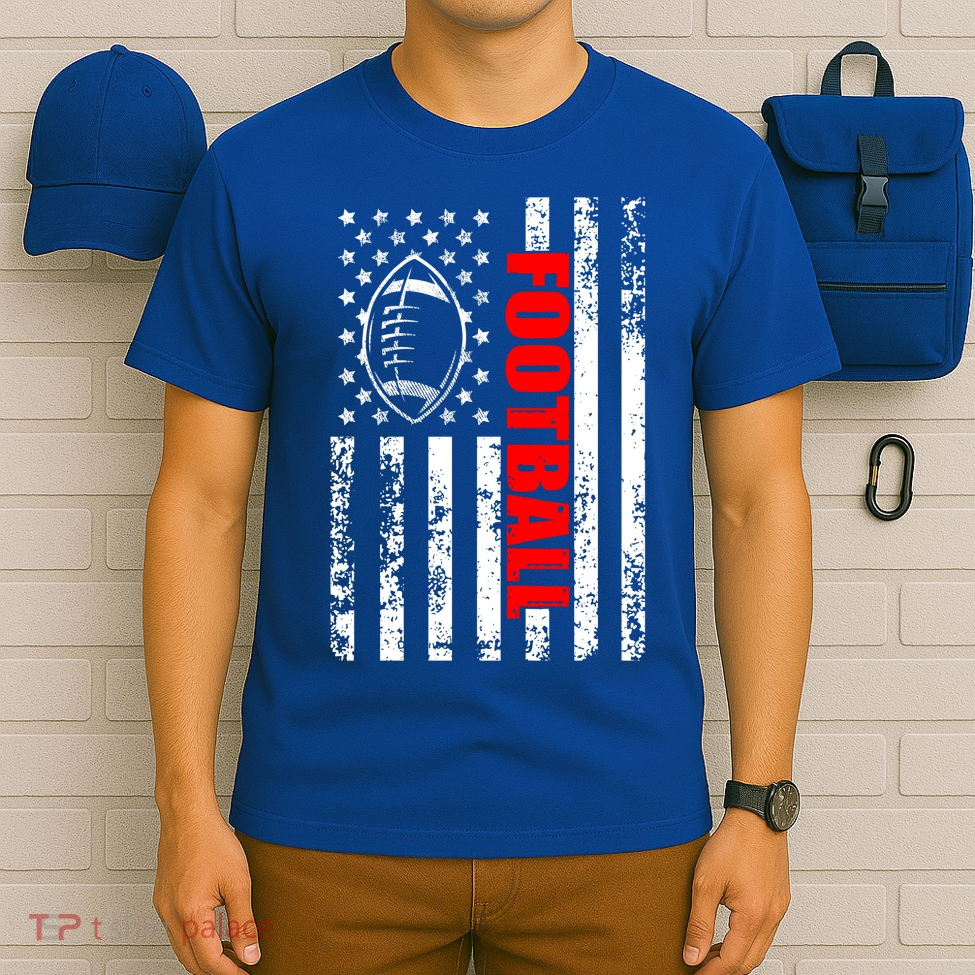 American Flag Football Patriotic Football Gift T-Shirt