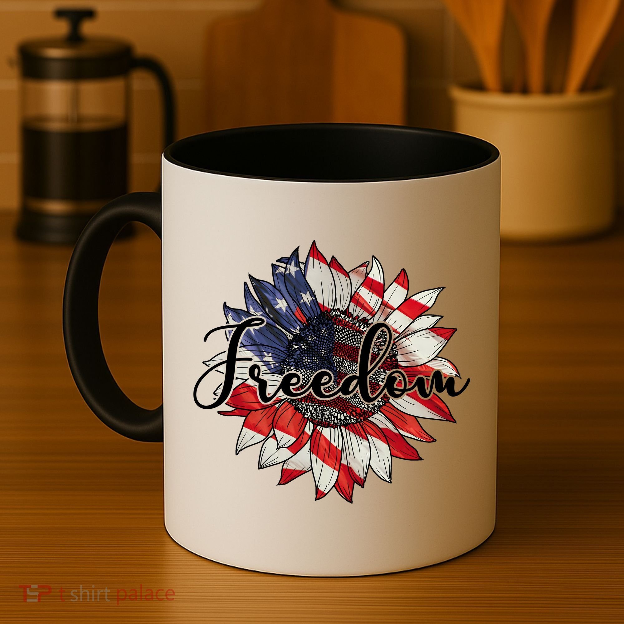 American Flag Freedom Sunflower Independence Day Coffee Mug