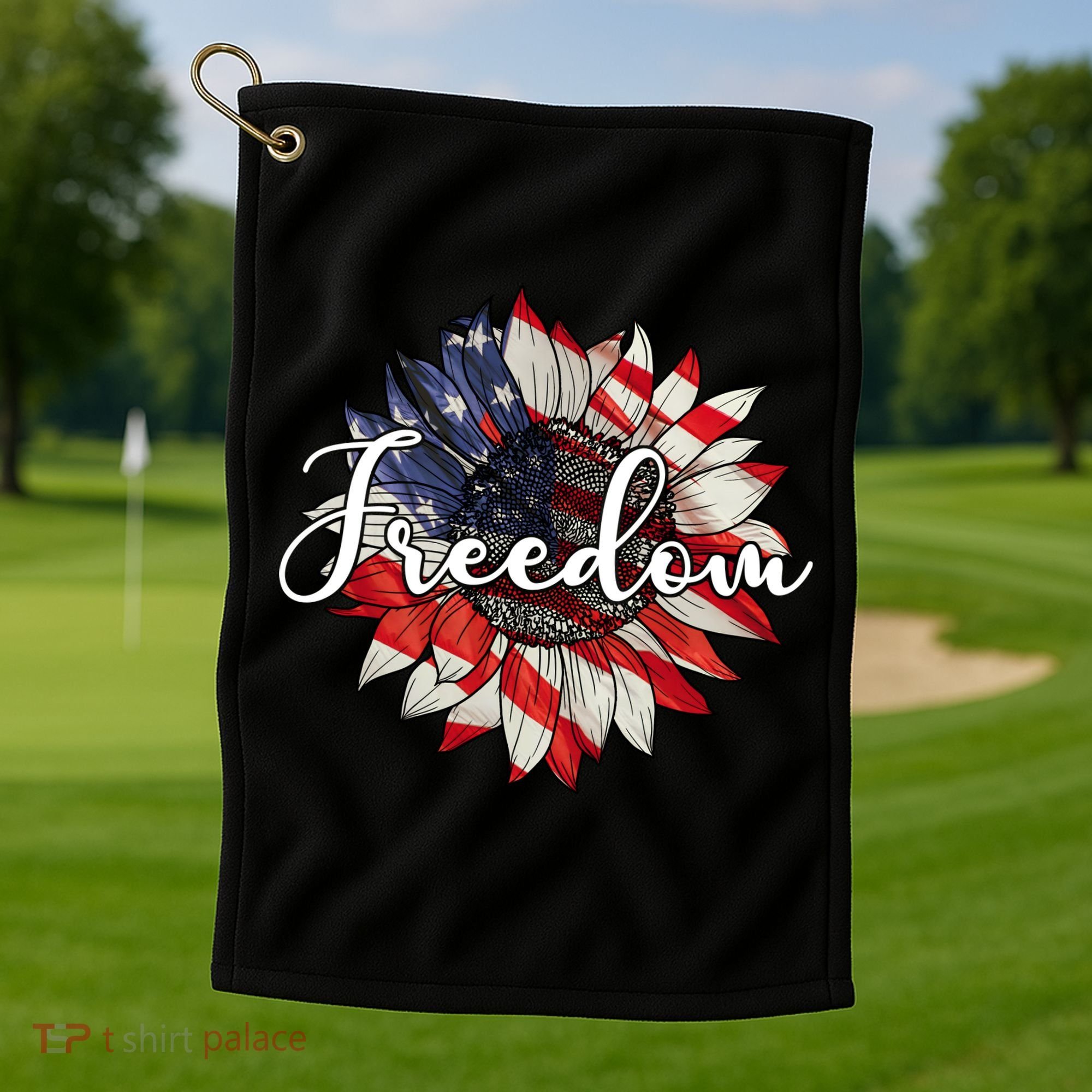 American Flag Freedom Sunflower Independence Day Golf Towel