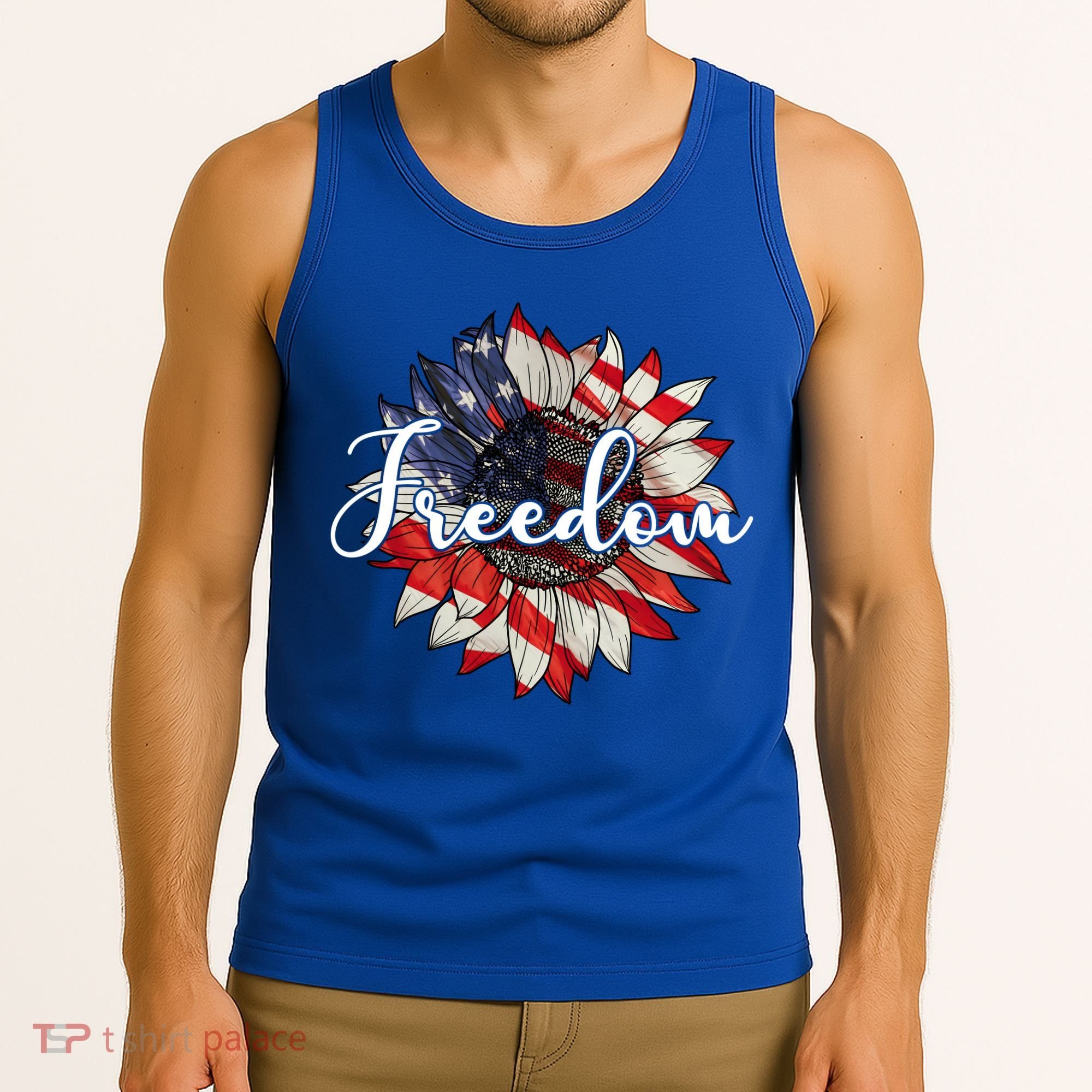 American Flag Freedom Sunflower Independence Day Tank Top