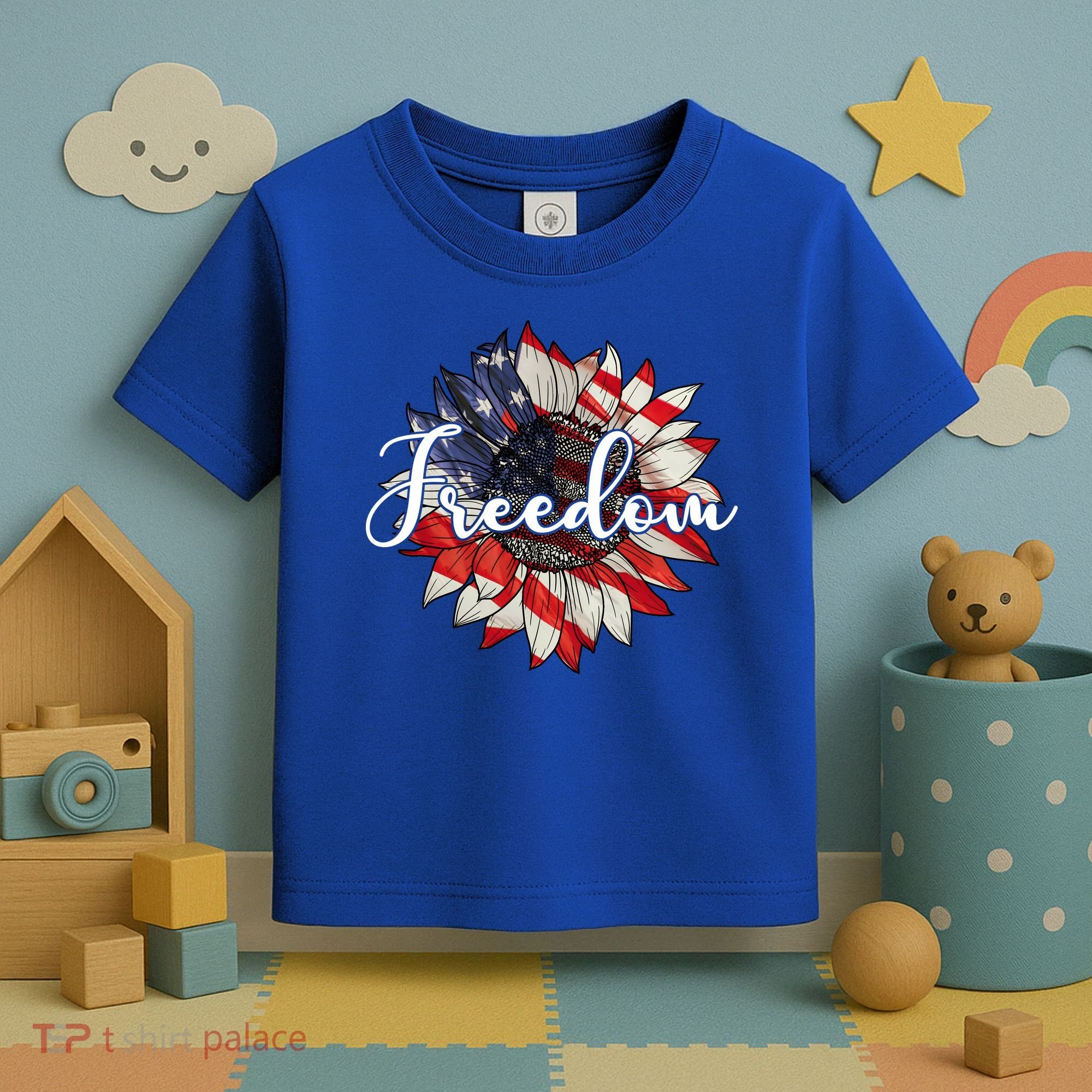 American Flag Freedom Sunflower Independence Day Toddler T-Shirt