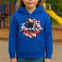 American Flag Freedom Sunflower Independence Day Kids Hoodie thumb 3