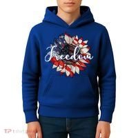 American Flag Freedom Sunflower Independence Day Kids Hoodie thumb 4