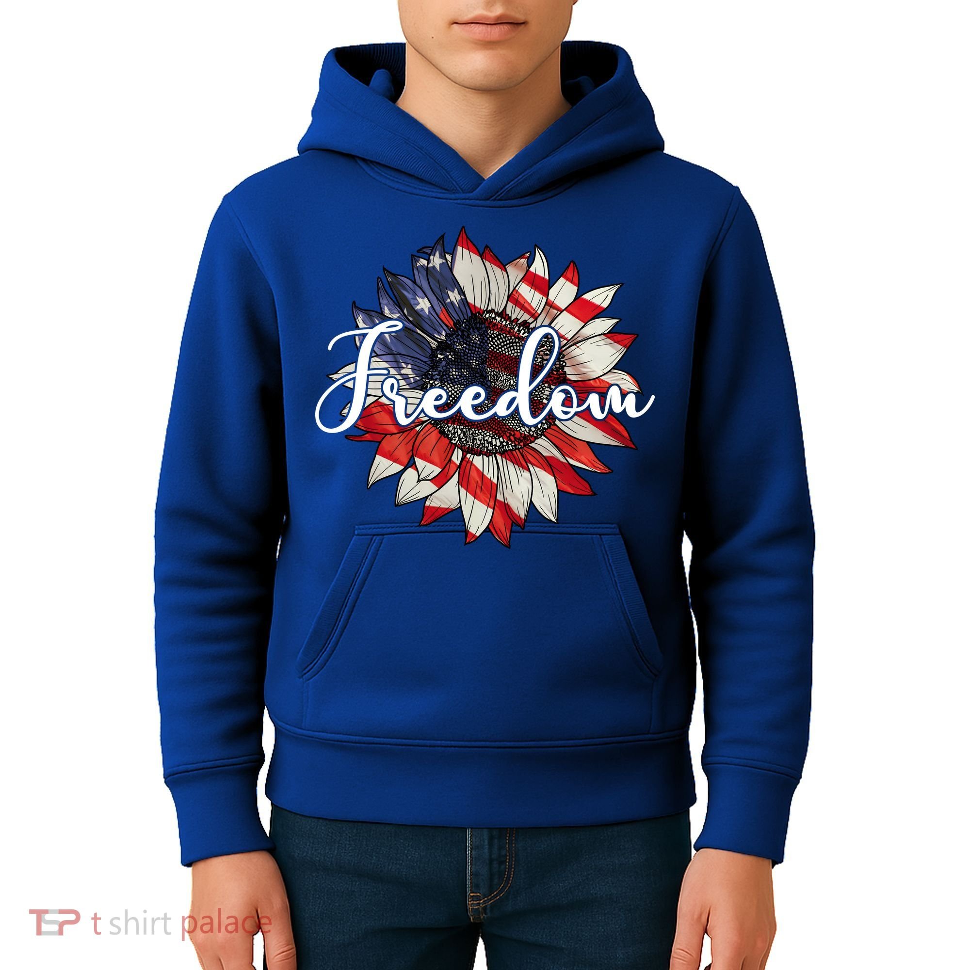 American Flag Freedom Sunflower Independence Day Kids Hoodie