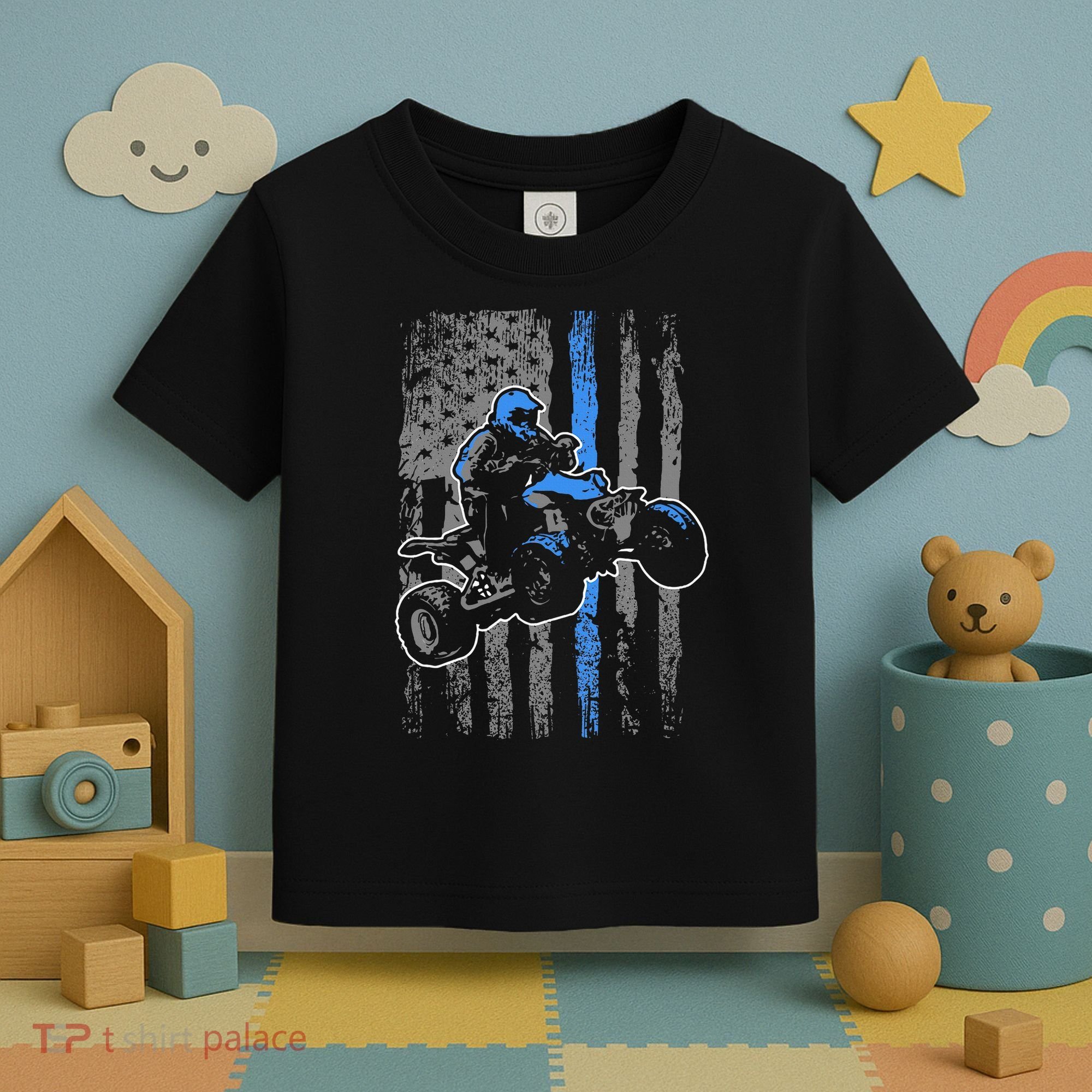 American Flag Four Wheeler Quad Atv Riding Gift Toddler T-Shirt