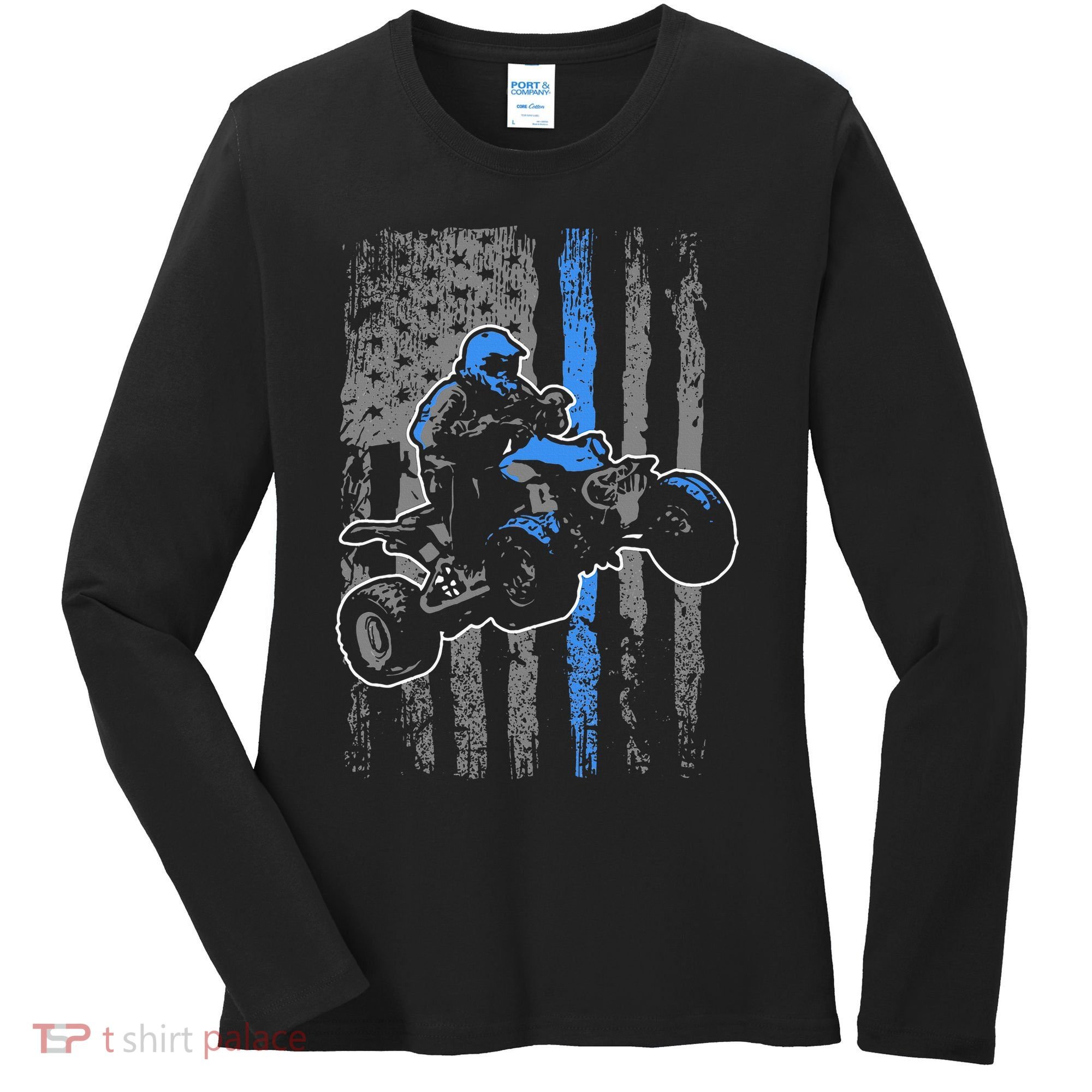 American Flag Four Wheeler Quad Atv Riding Gift Women's Long Sleeve Shirt