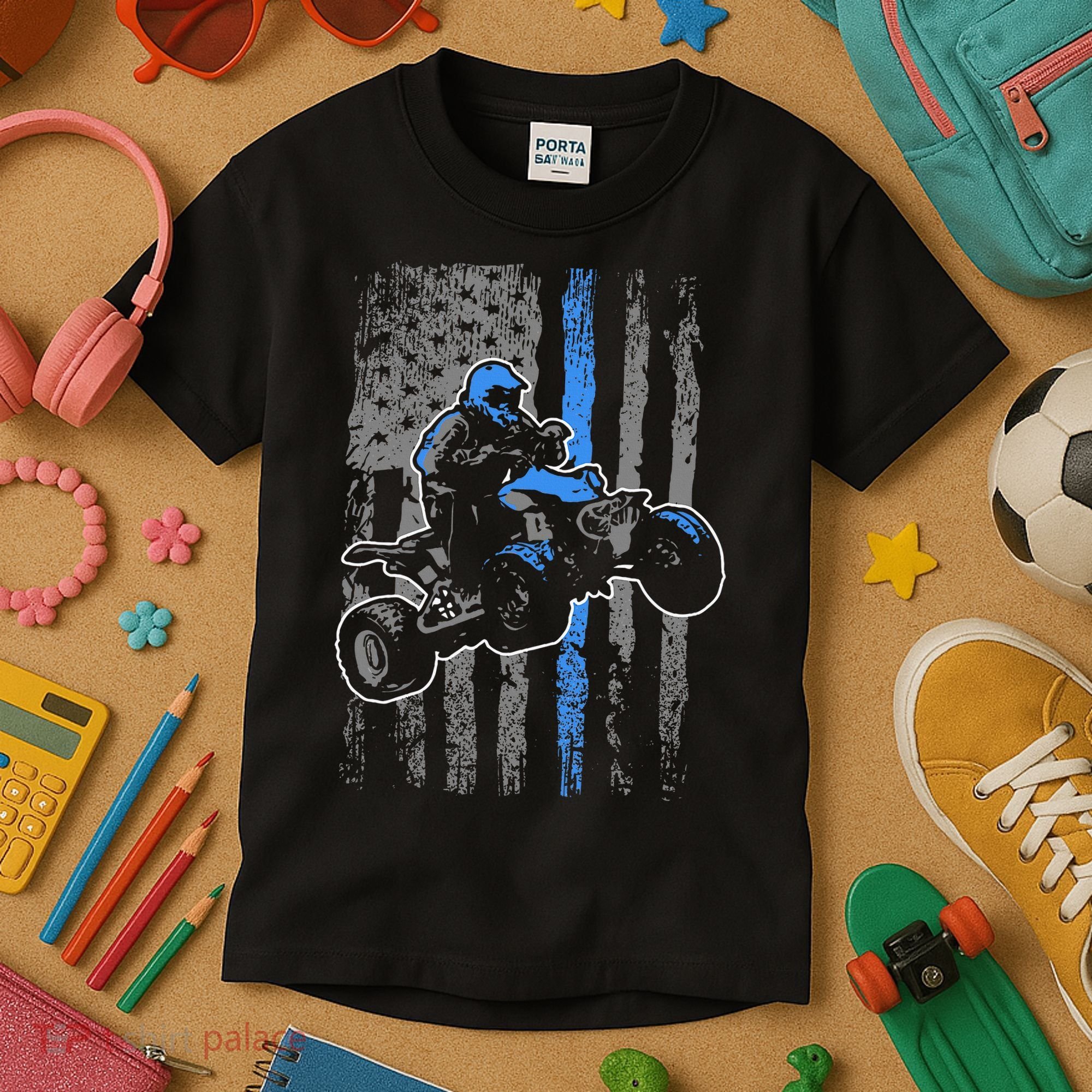 American Flag Four Wheeler Quad Atv Riding Gift Kids T-Shirt