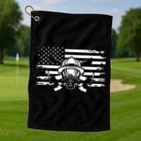 American Flag Fireman Firefighter Apparel Fireman Golf Towel thumb 1