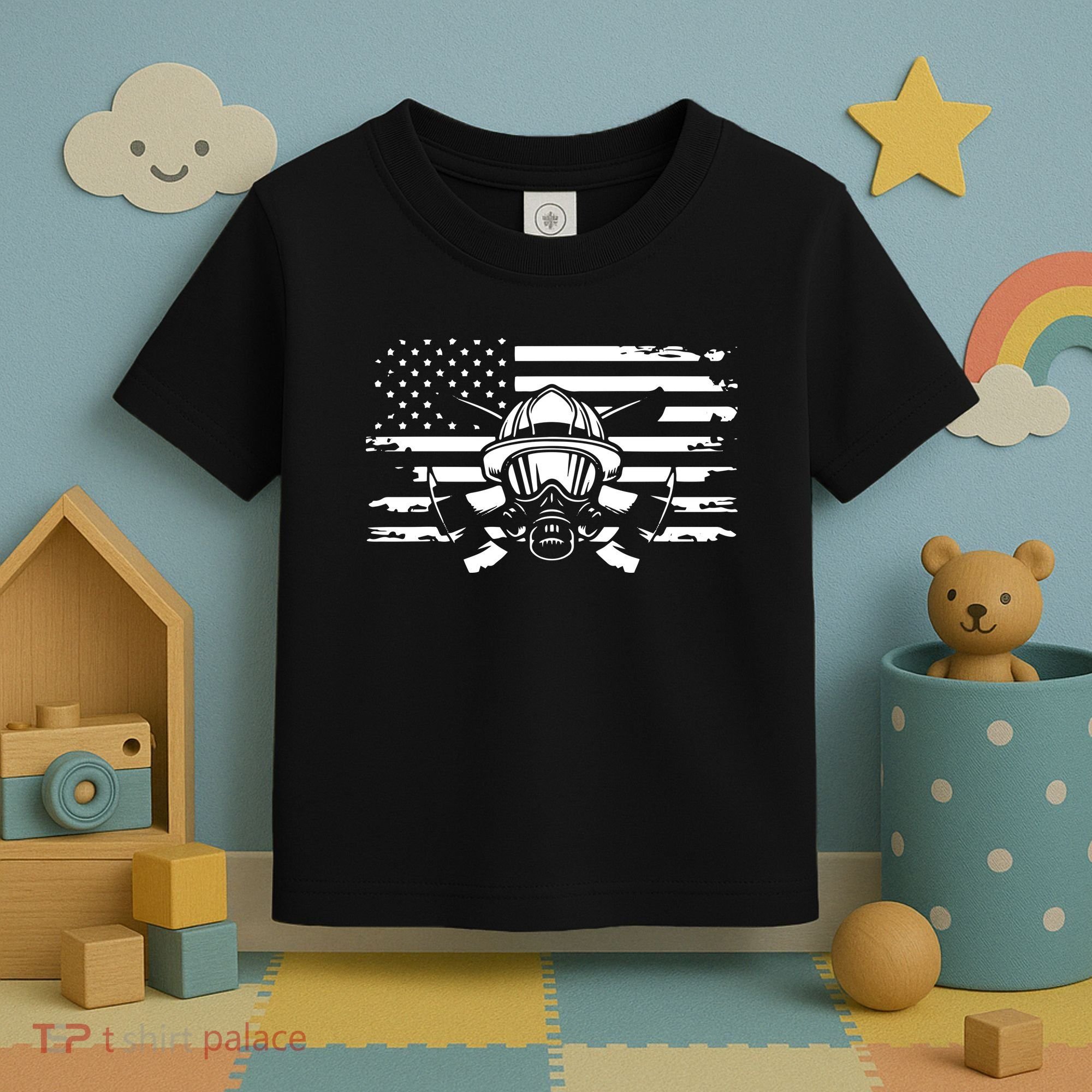 American Flag Fireman Firefighter Apparel Fireman Toddler T-Shirt