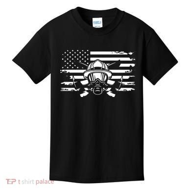 American Flag Fireman Firefighter Apparel Fireman Kids T-Shirt