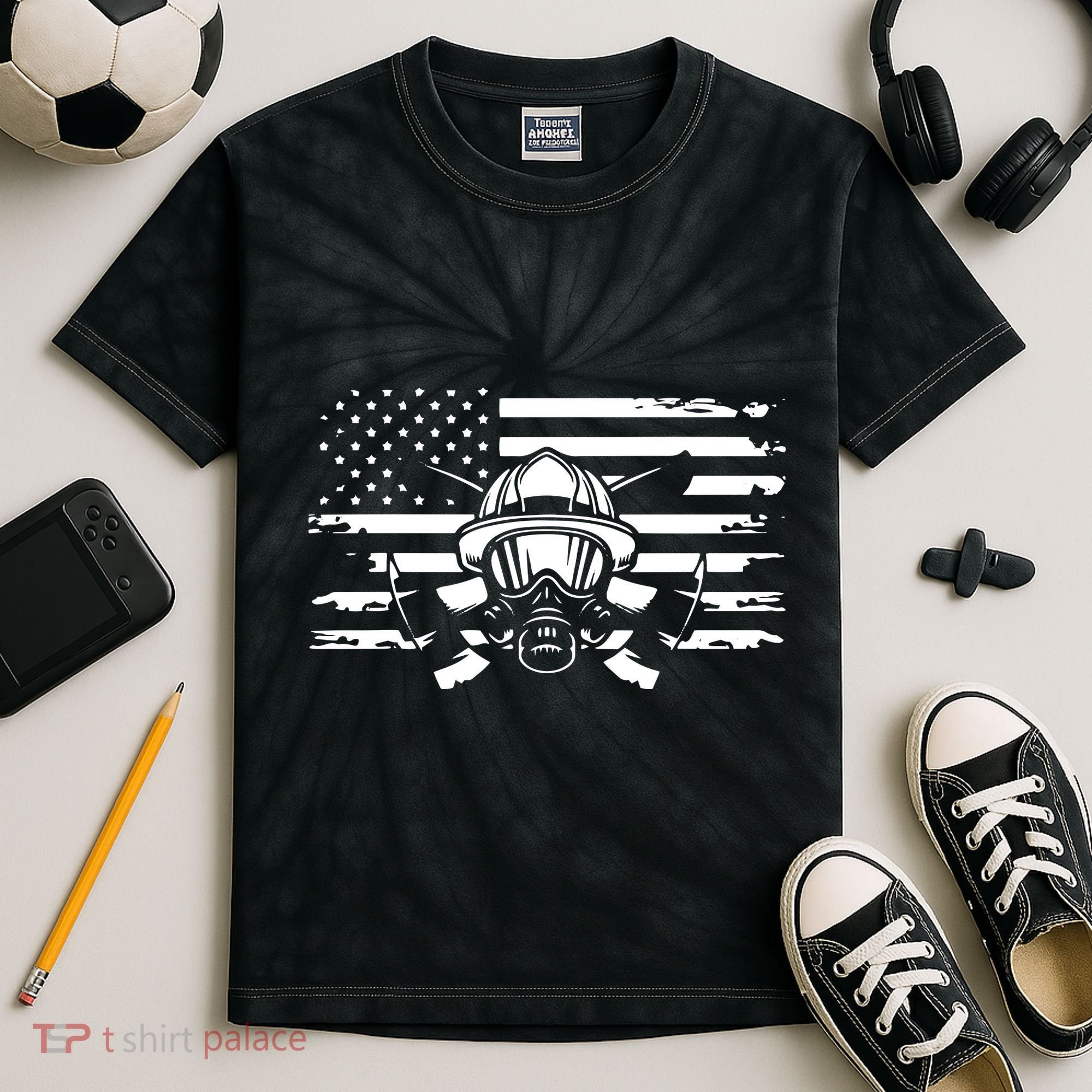 American Flag Fireman Firefighter Apparel Fireman Kids Tie-Dye T-Shirt