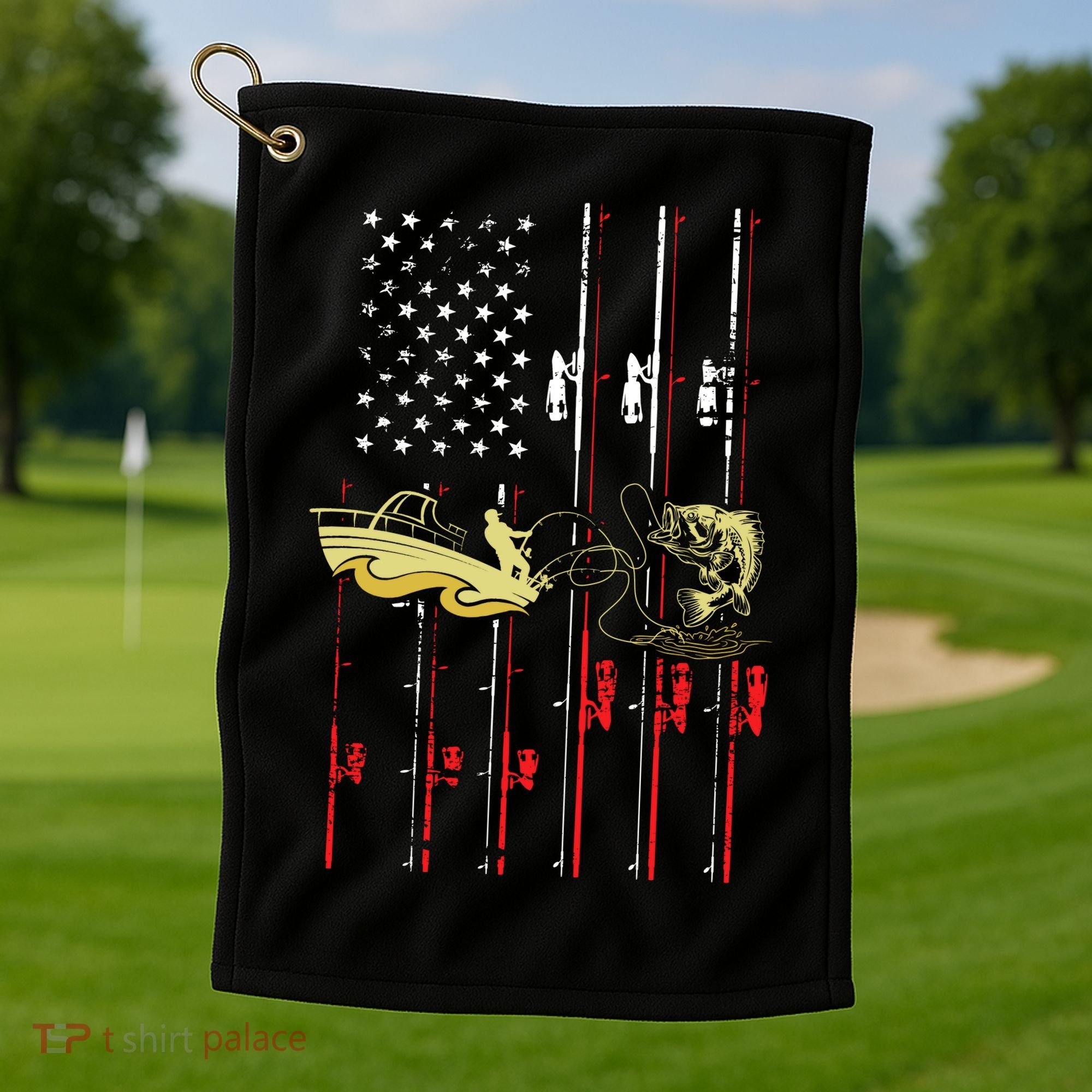 American Fishing Flag Golf Towel