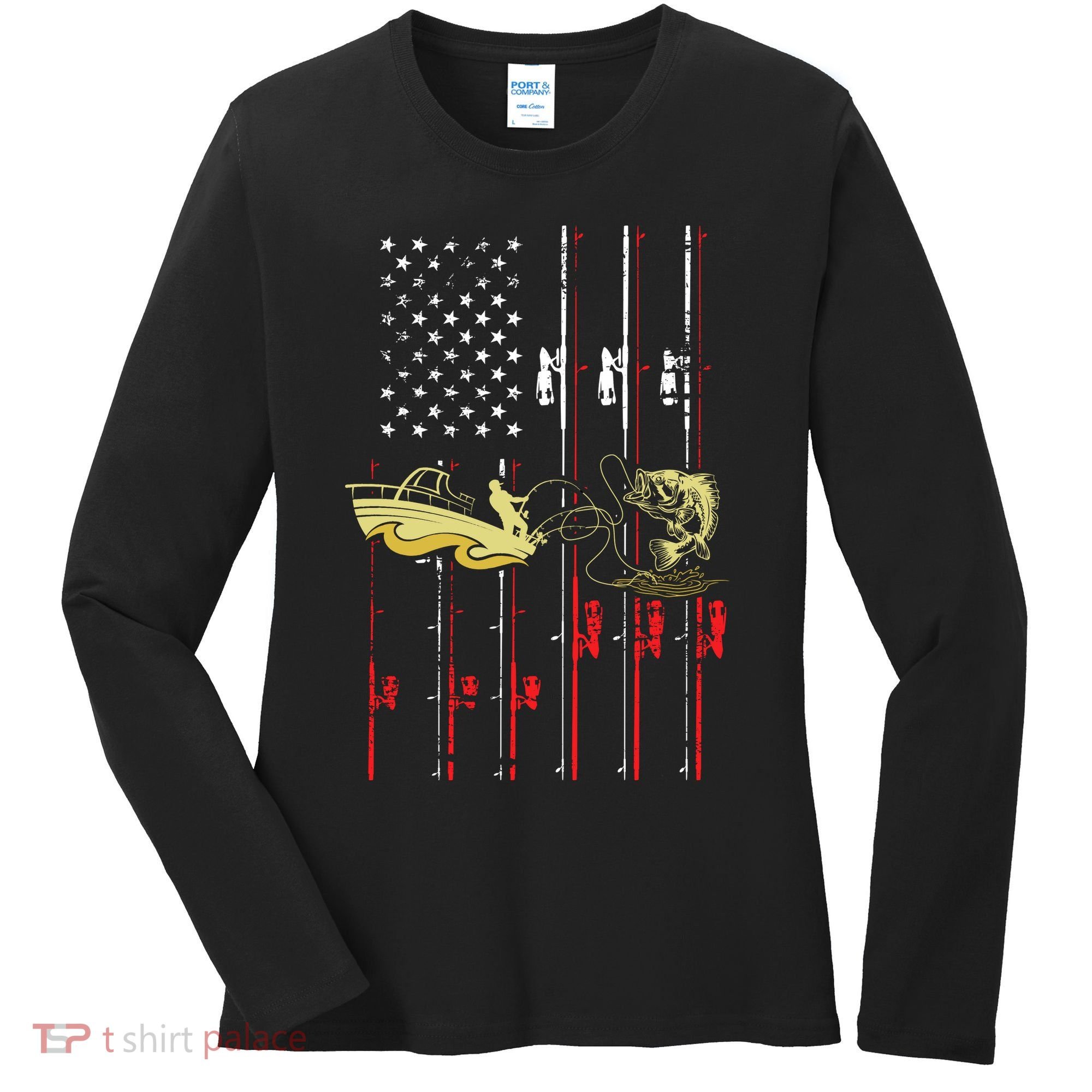American Fishing Flag Women's Long Sleeve Shirt