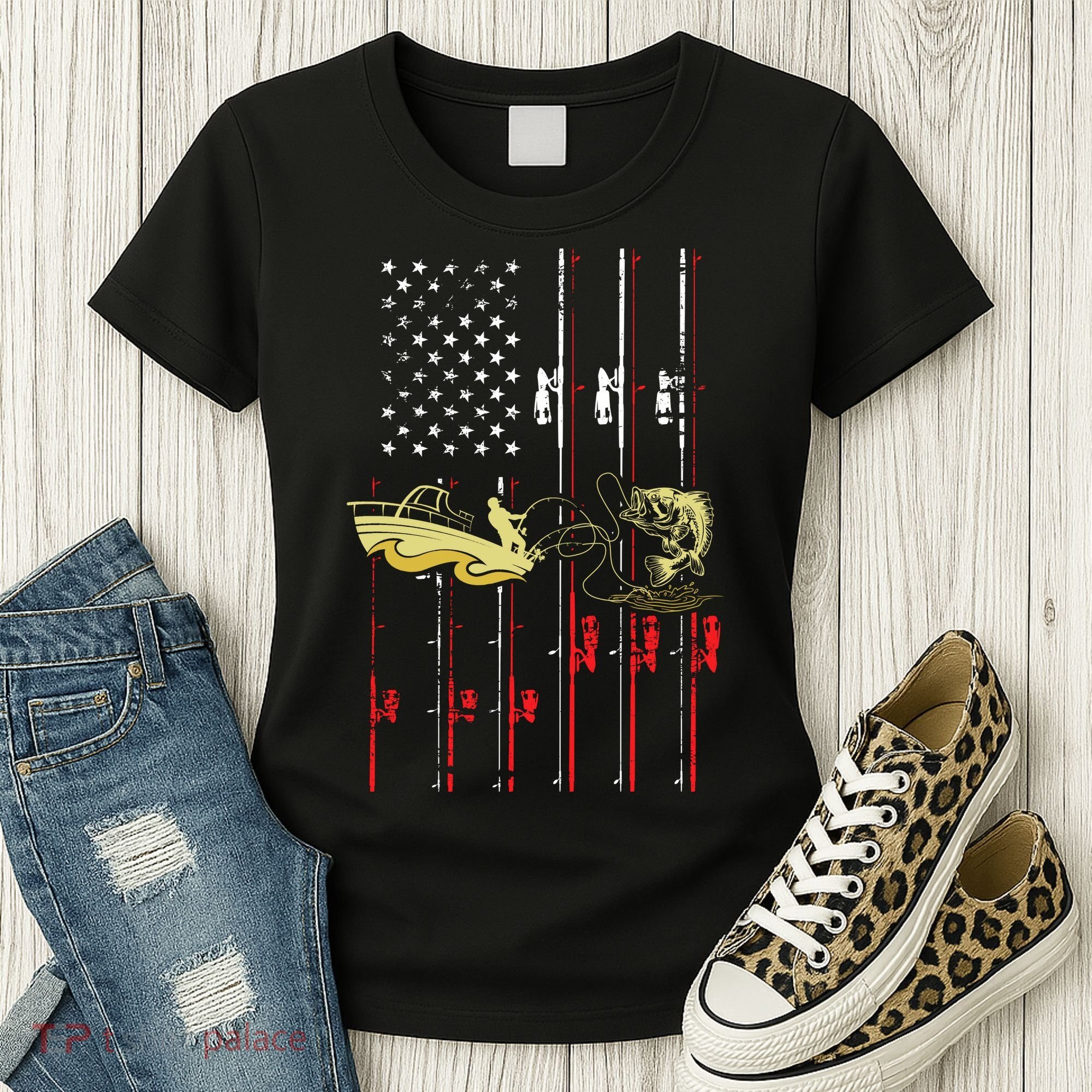 American Fishing Flag Women's T-Shirt
