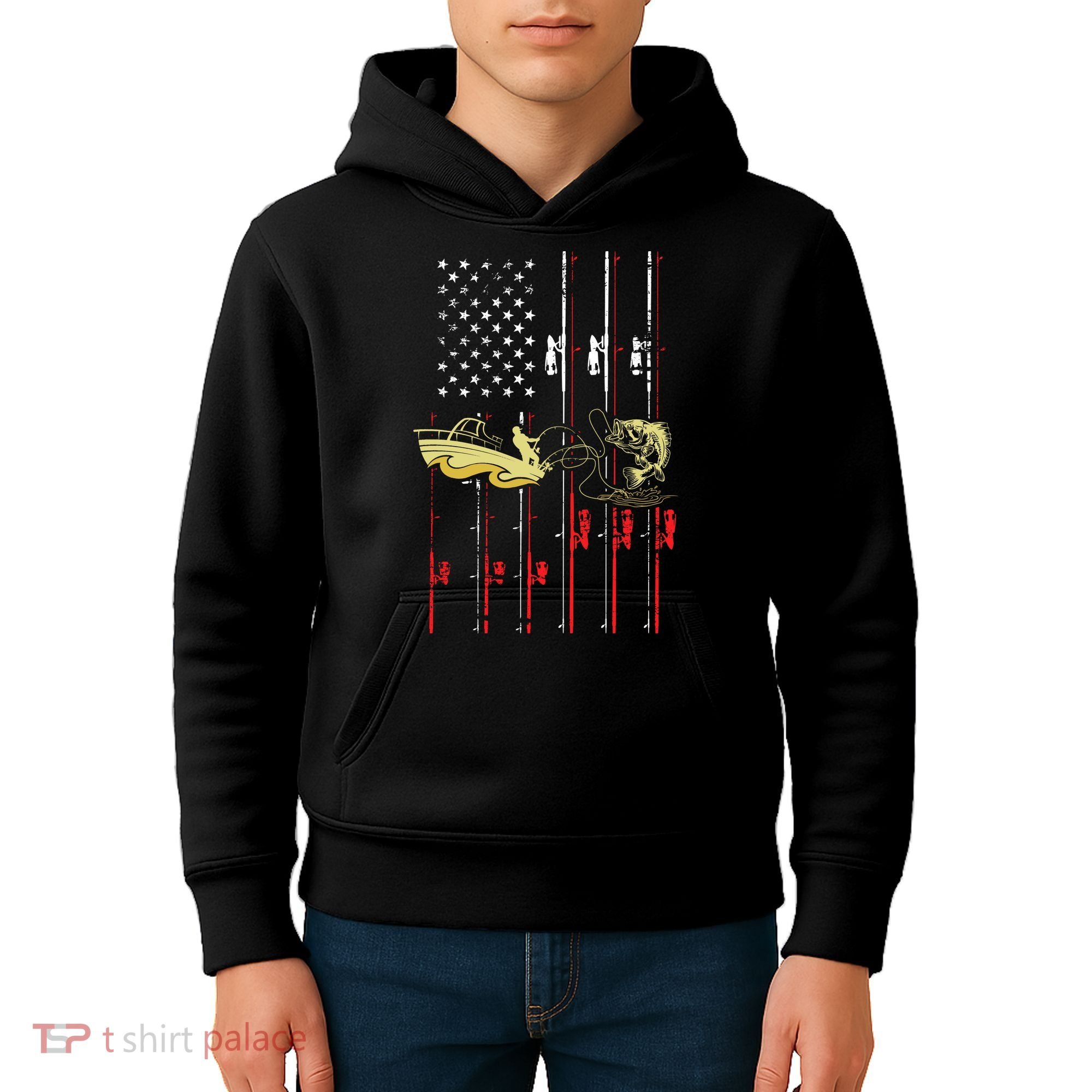 American Fishing Flag Kids Hoodie