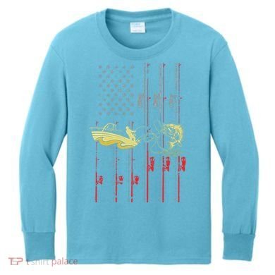 American Fishing Flag Kids Long Sleeve Shirt