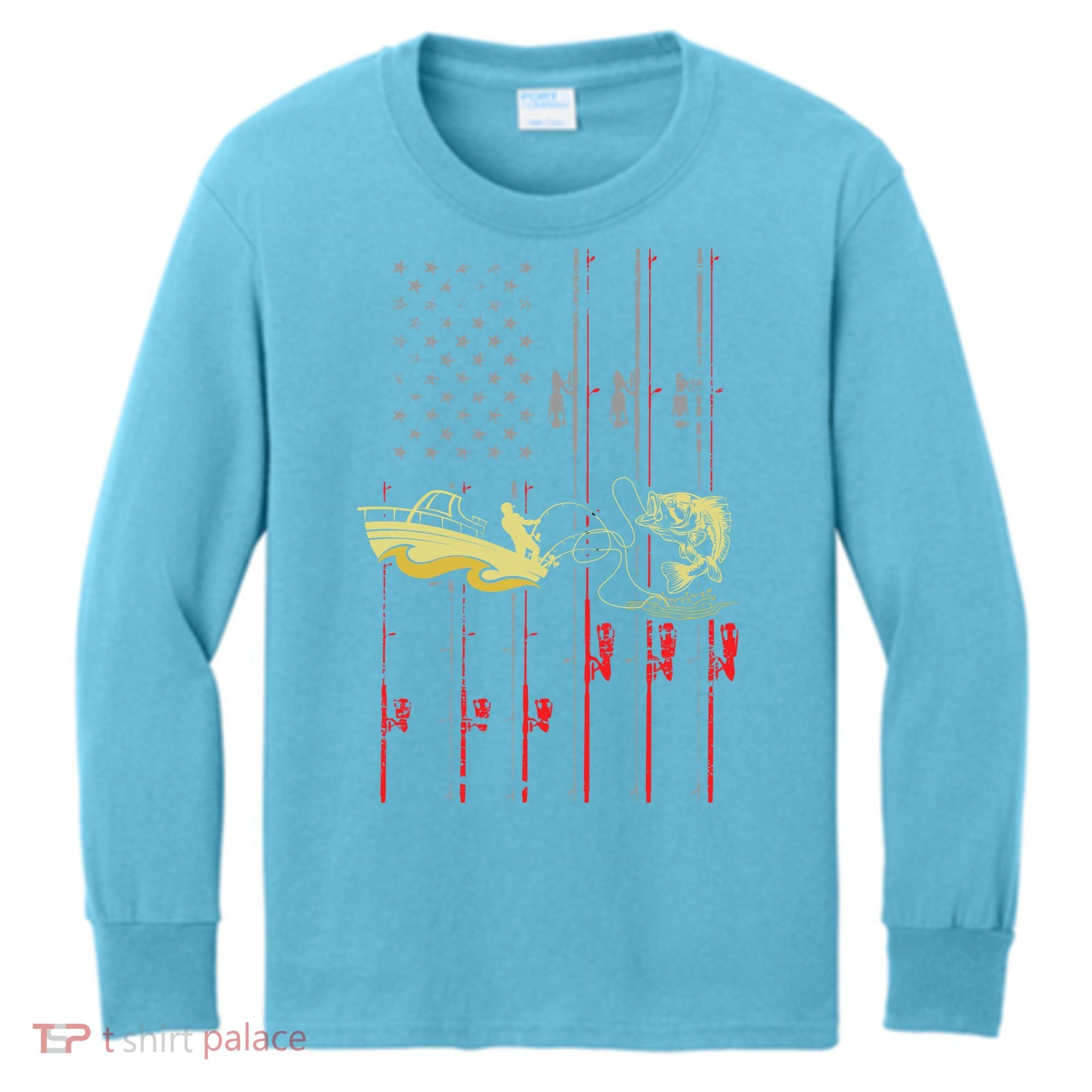 American Fishing Flag Kids Long Sleeve Shirt
