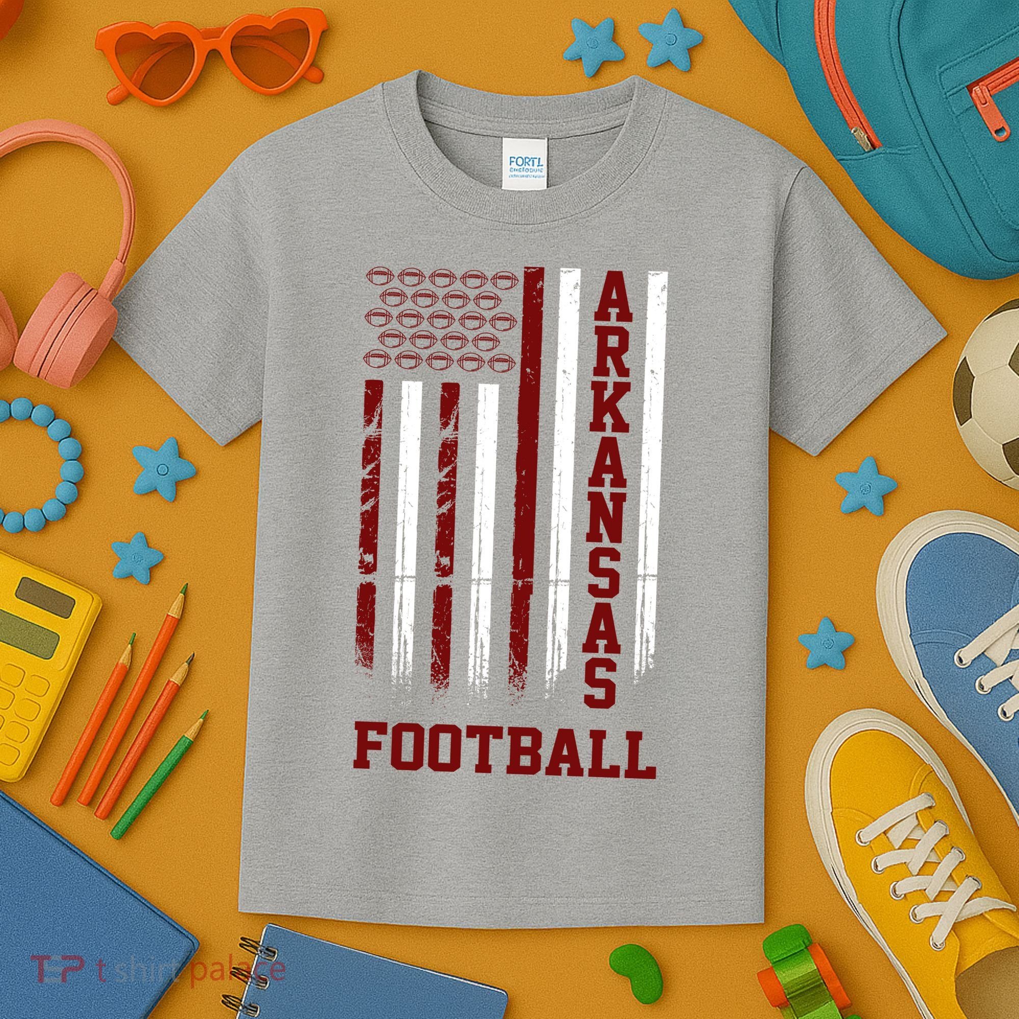 Arkansas Football Fan American Flag Kids T-Shirt