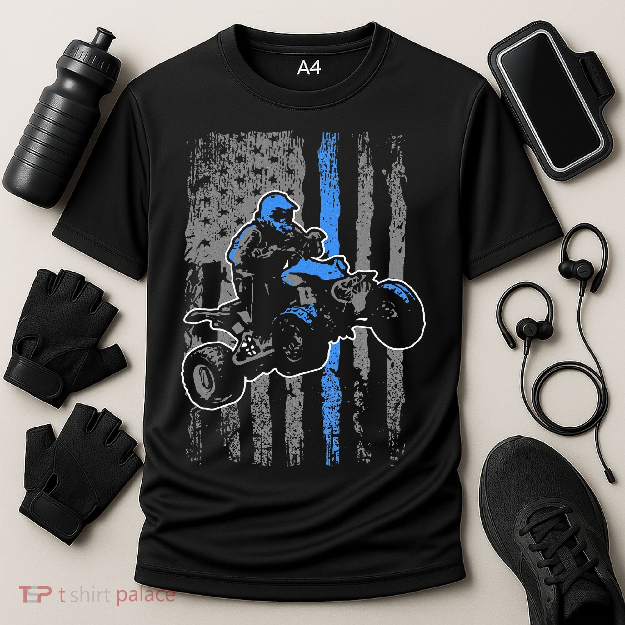 American Flag Four Wheeler Quad Men ATV Riding Gift Cooling Performance Crew T-Shirt