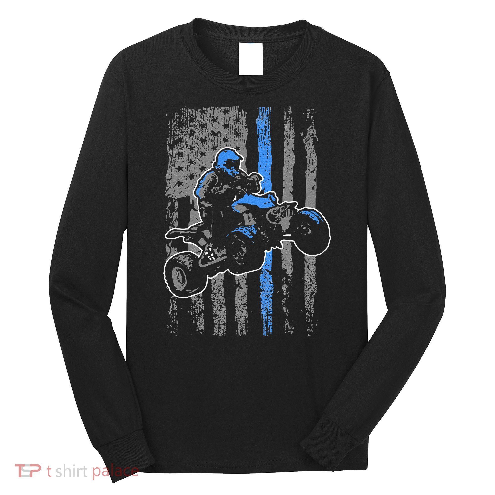 American Flag Four Wheeler Quad Men ATV Riding Gift Long Sleeve Shirt