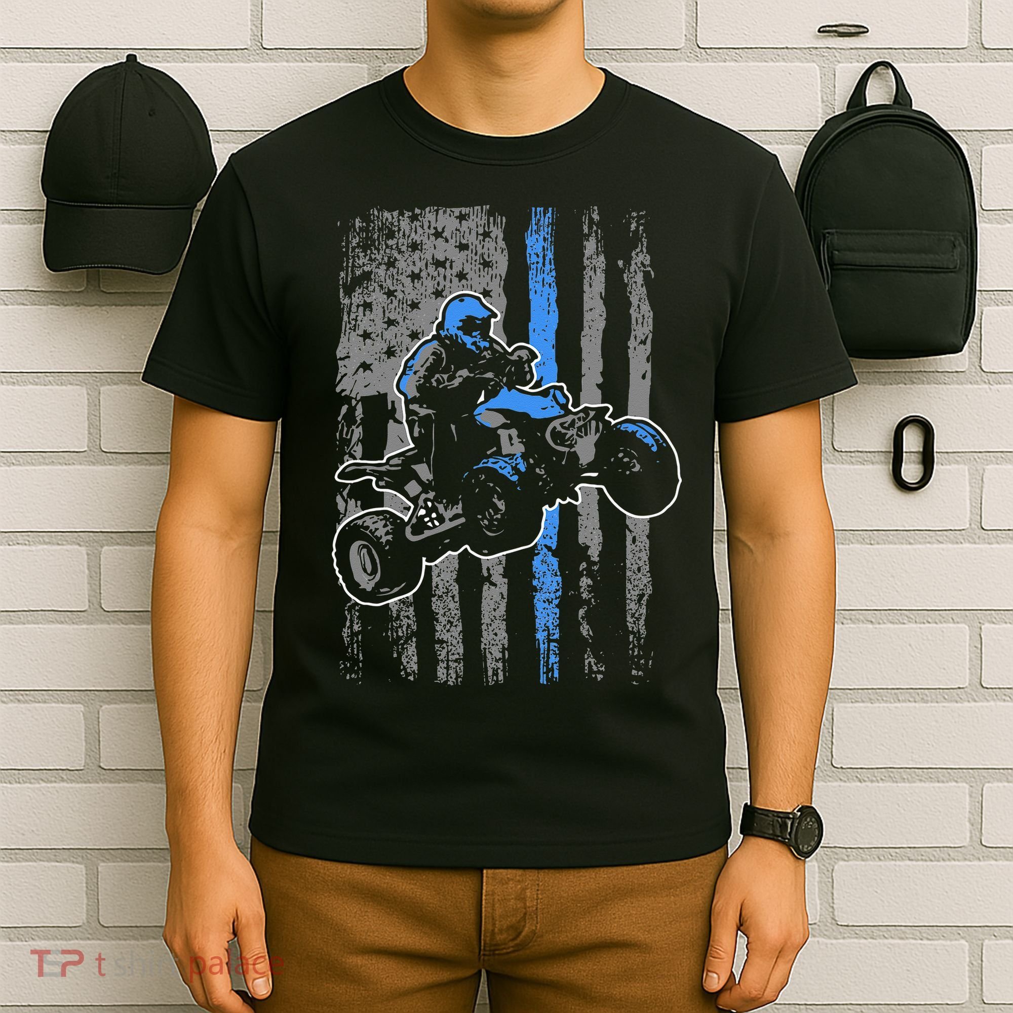 American Flag Four Wheeler Quad Men ATV Riding Gift T-Shirt