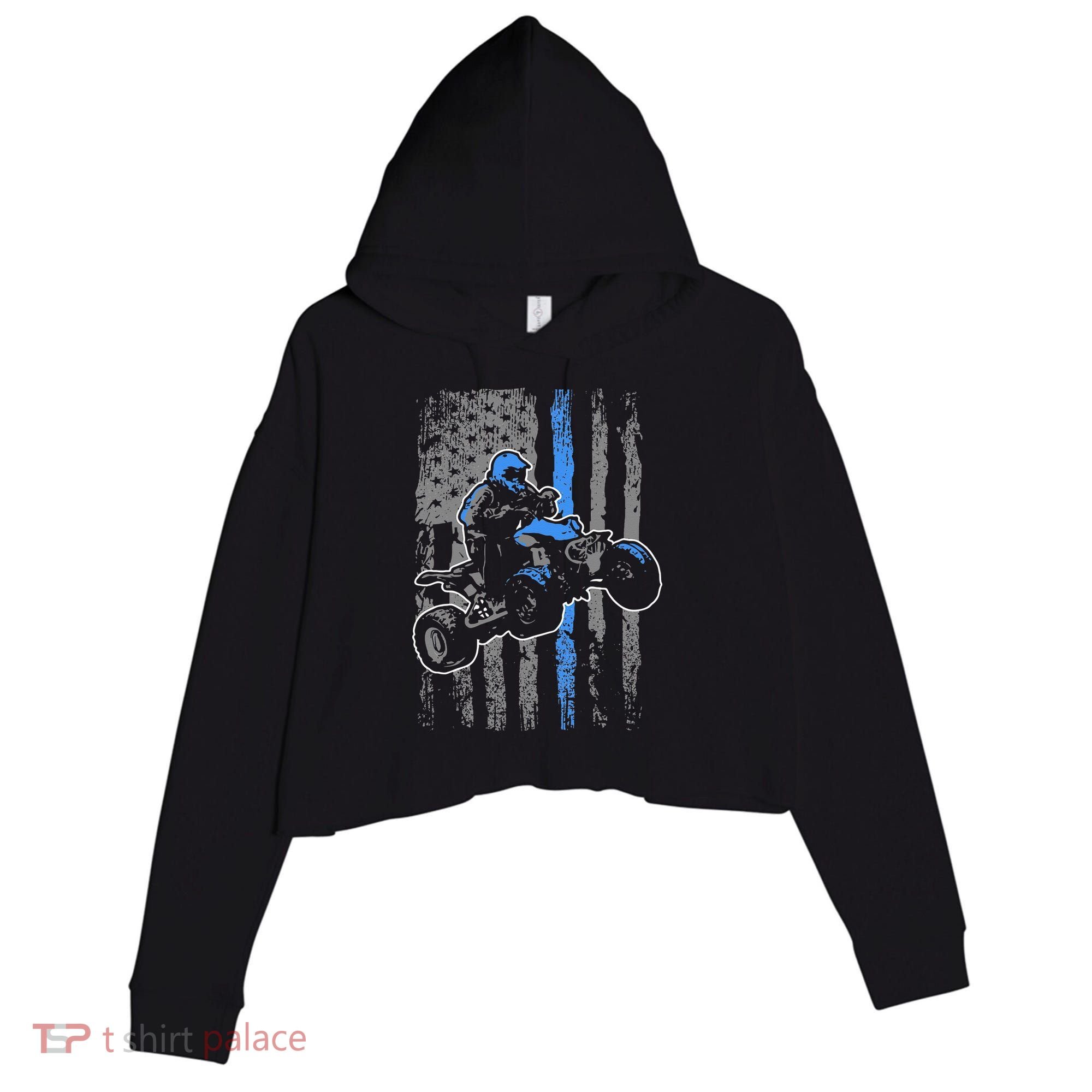 American Flag Four Wheeler Quad Men ATV Riding Gift Crop Fleece Hoodie