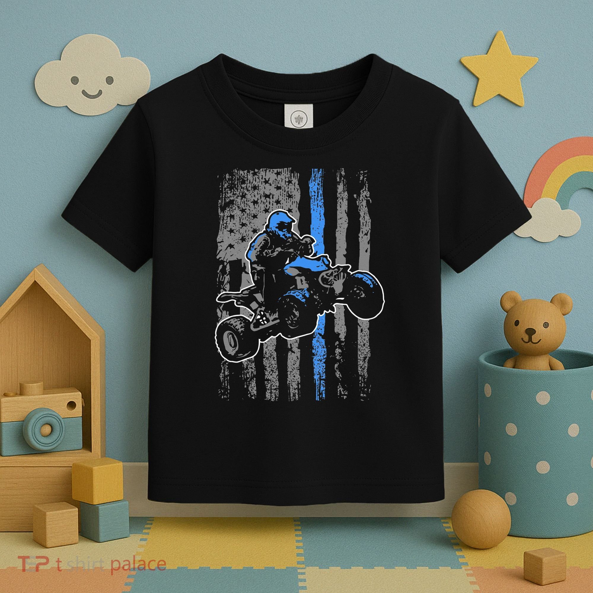 American Flag Four Wheeler Quad Men ATV Riding Gift Toddler T-Shirt