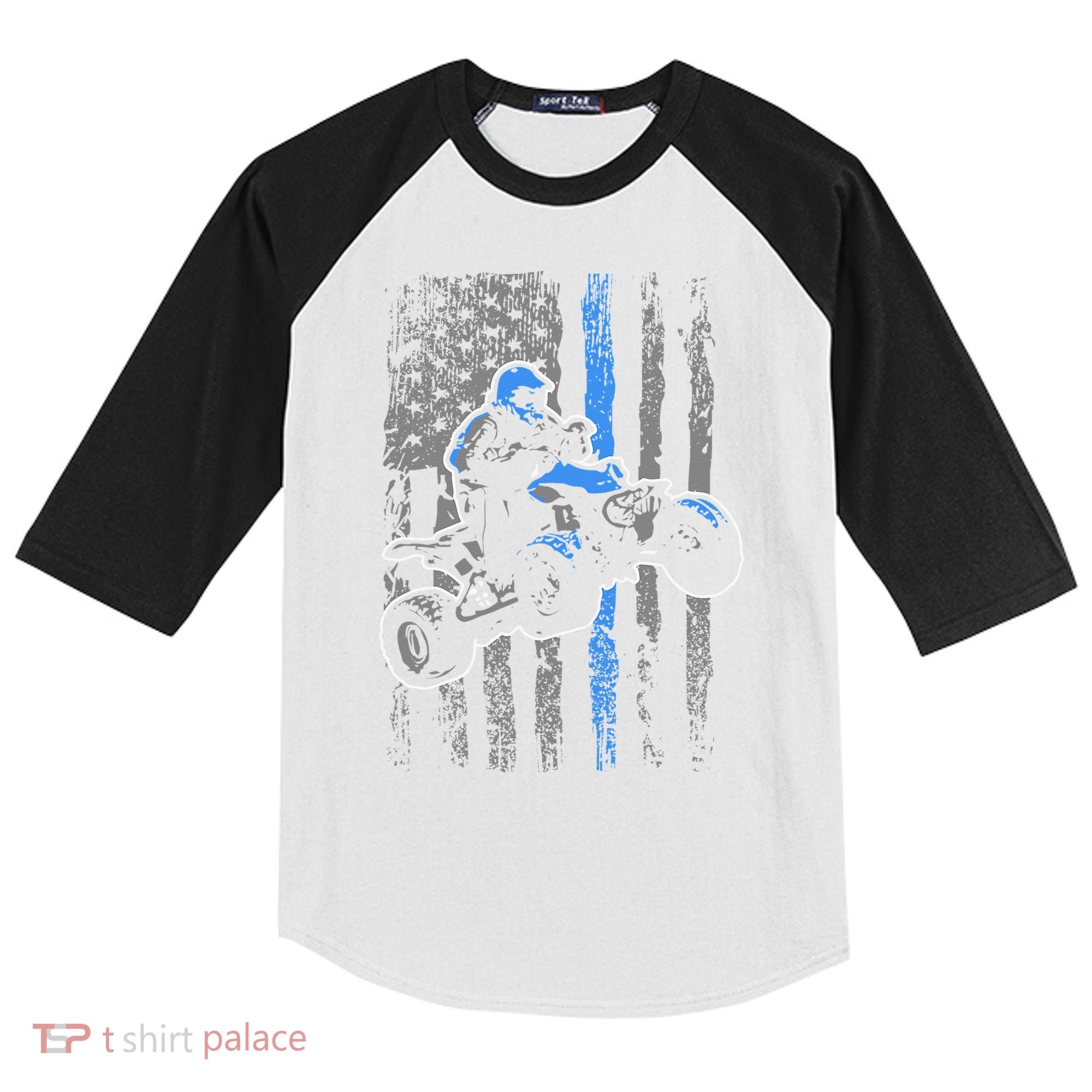 American Flag Four Wheeler Quad Men ATV Riding Gift Kids Colorblock Raglan Jersey