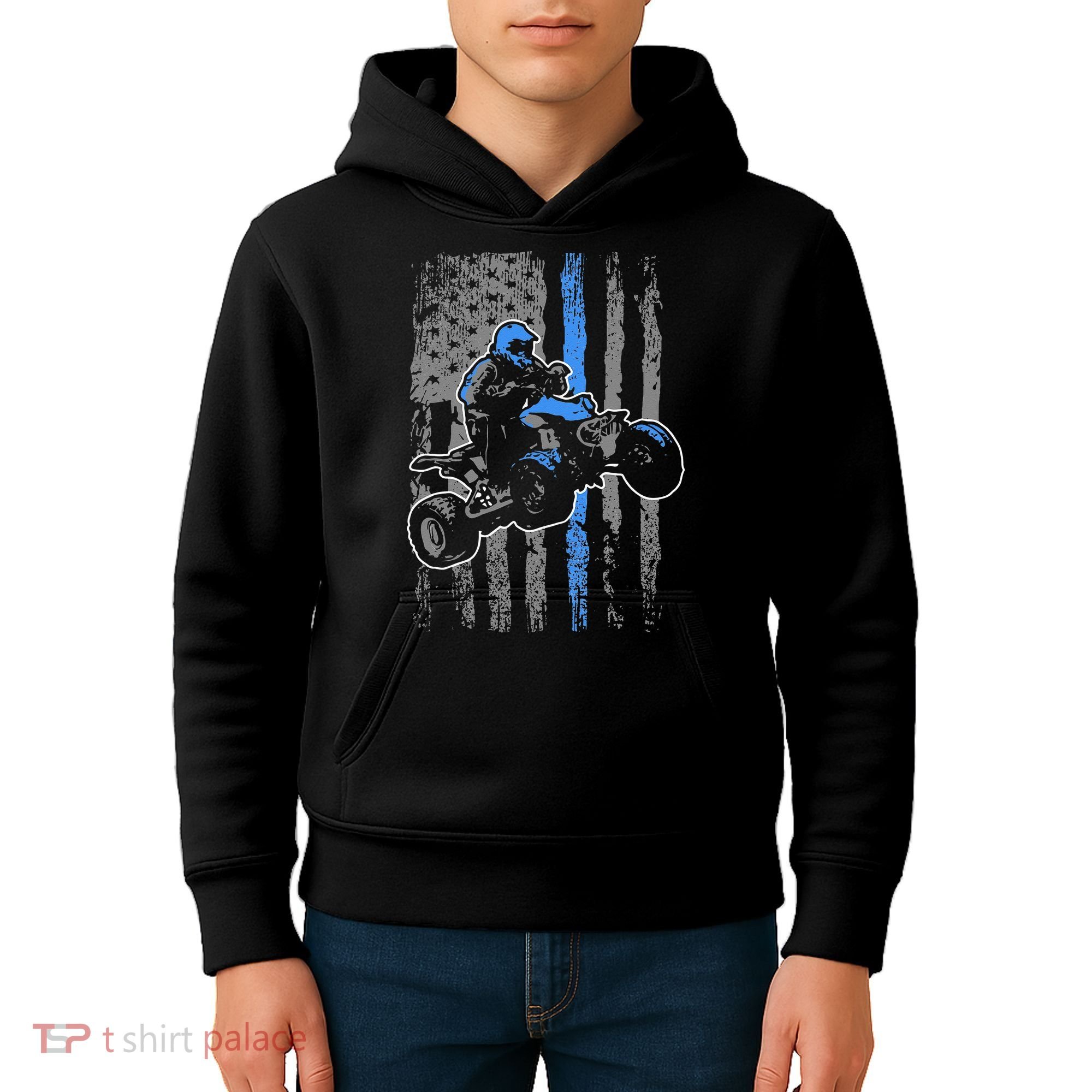 American Flag Four Wheeler Quad Men ATV Riding Gift Kids Hoodie