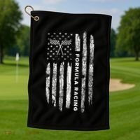 American Flag Formula Racing Golf Towel thumb 1