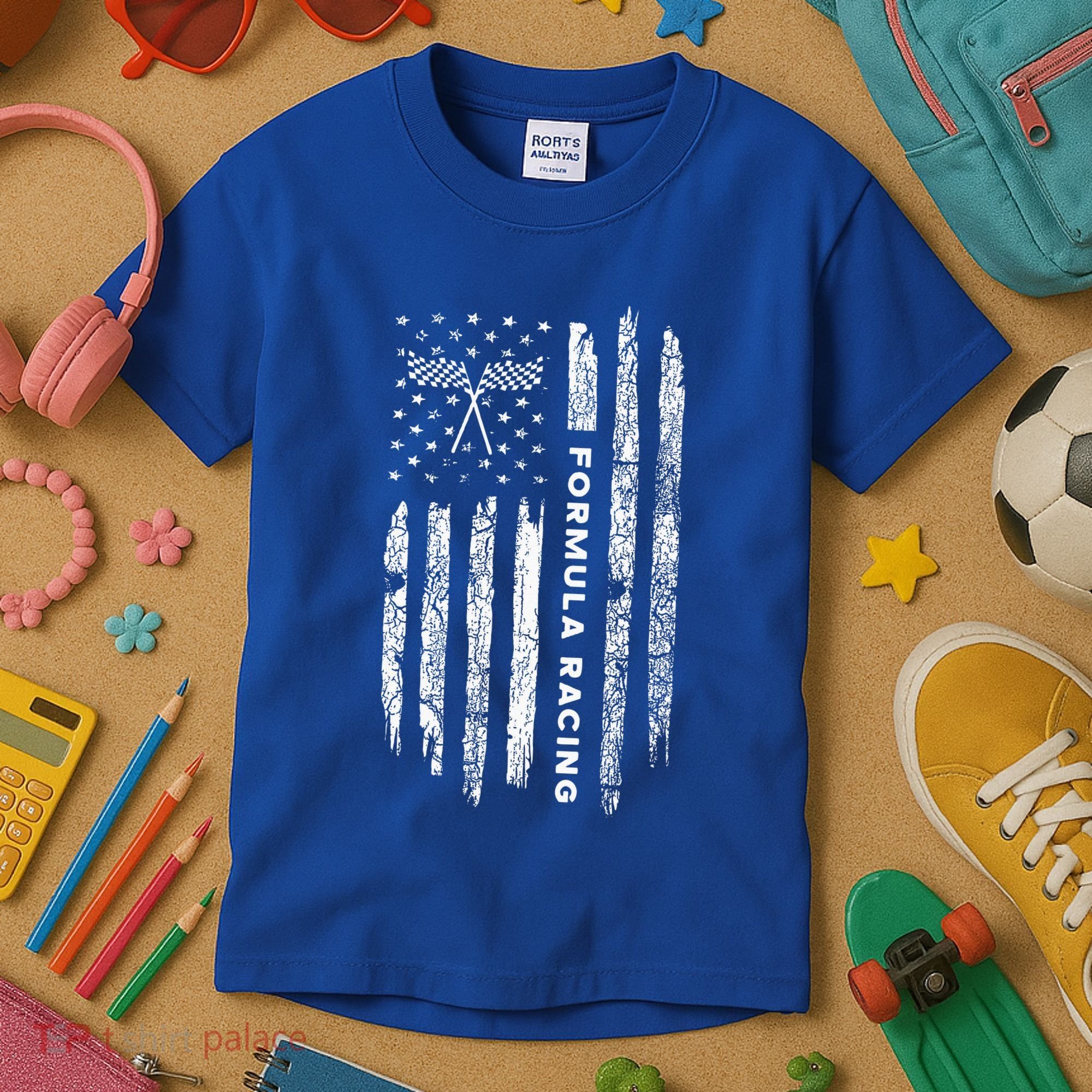 American Flag Formula Racing Kids T-Shirt