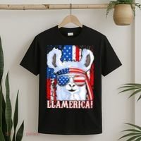 American Flag Funny 4th Of July Llamerica T-Shirt thumb 2