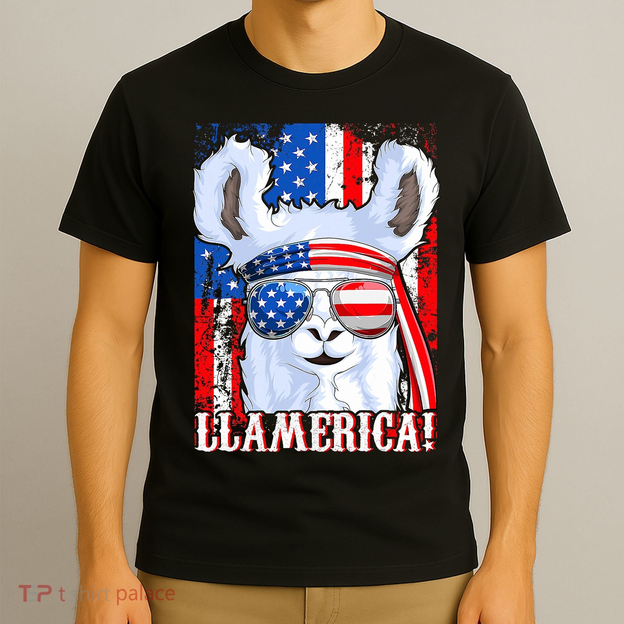 American Flag Funny 4th Of July Llamerica T-Shirt