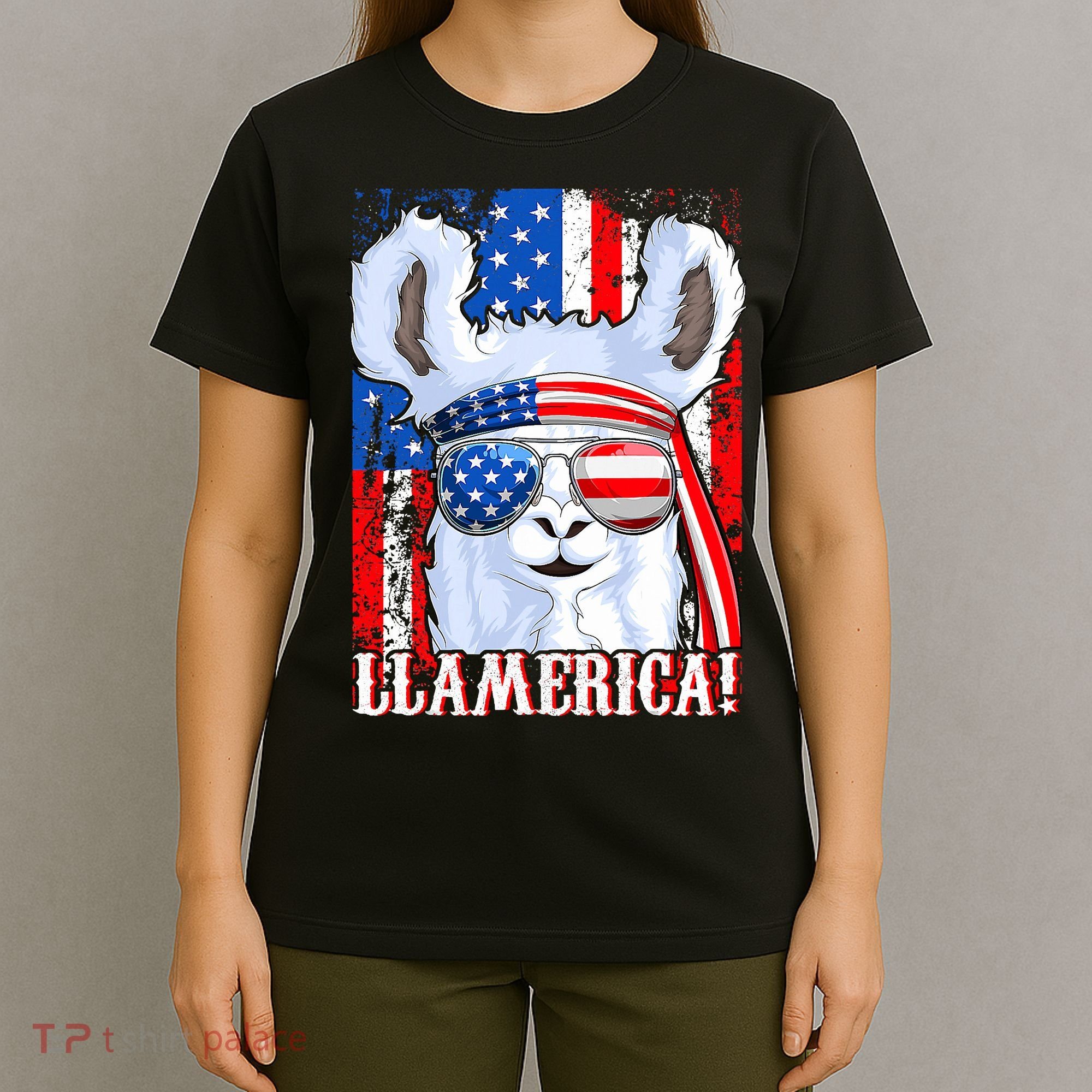 American Flag Funny 4th Of July Llamerica T-Shirt