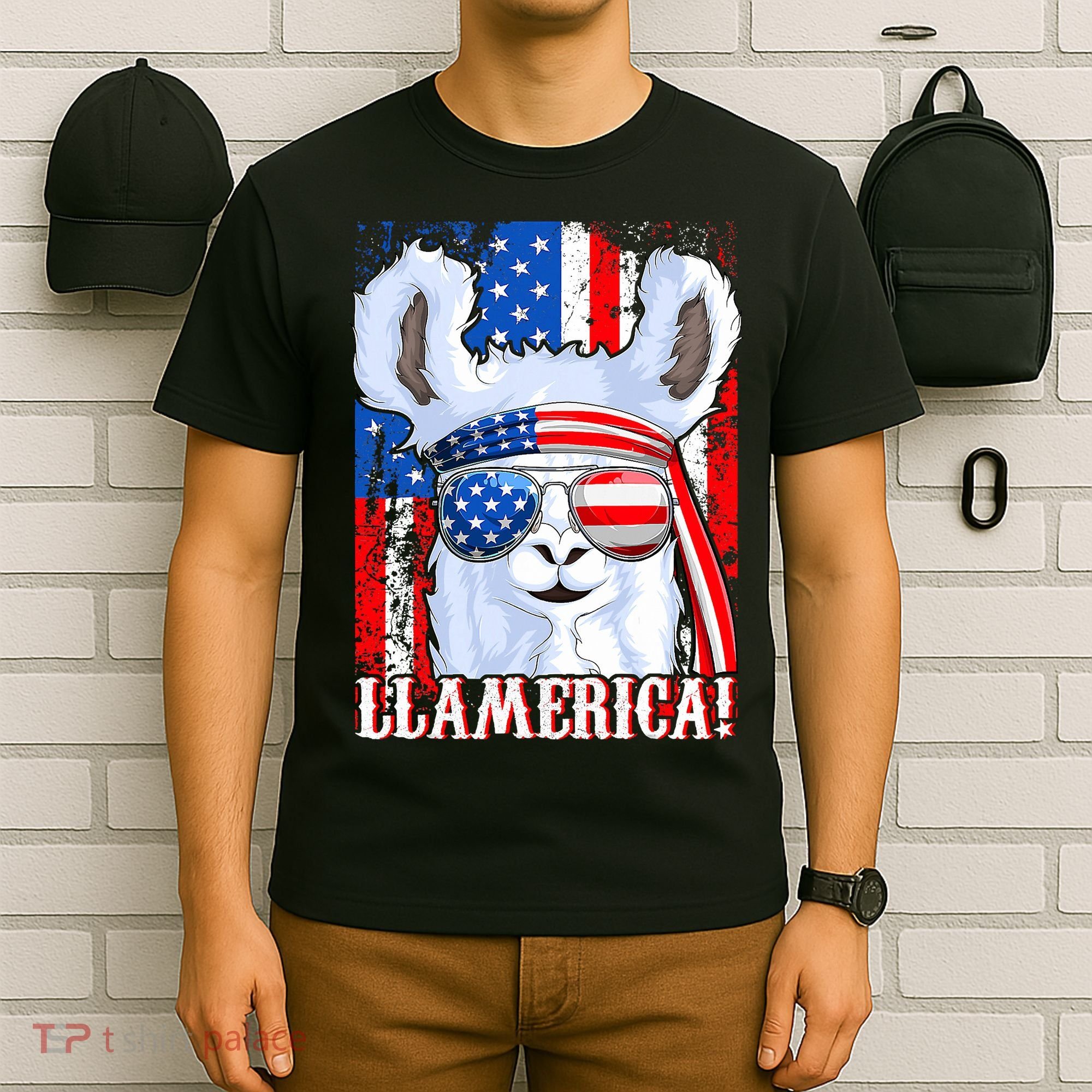 American Flag Funny 4th Of July Llamerica T-Shirt