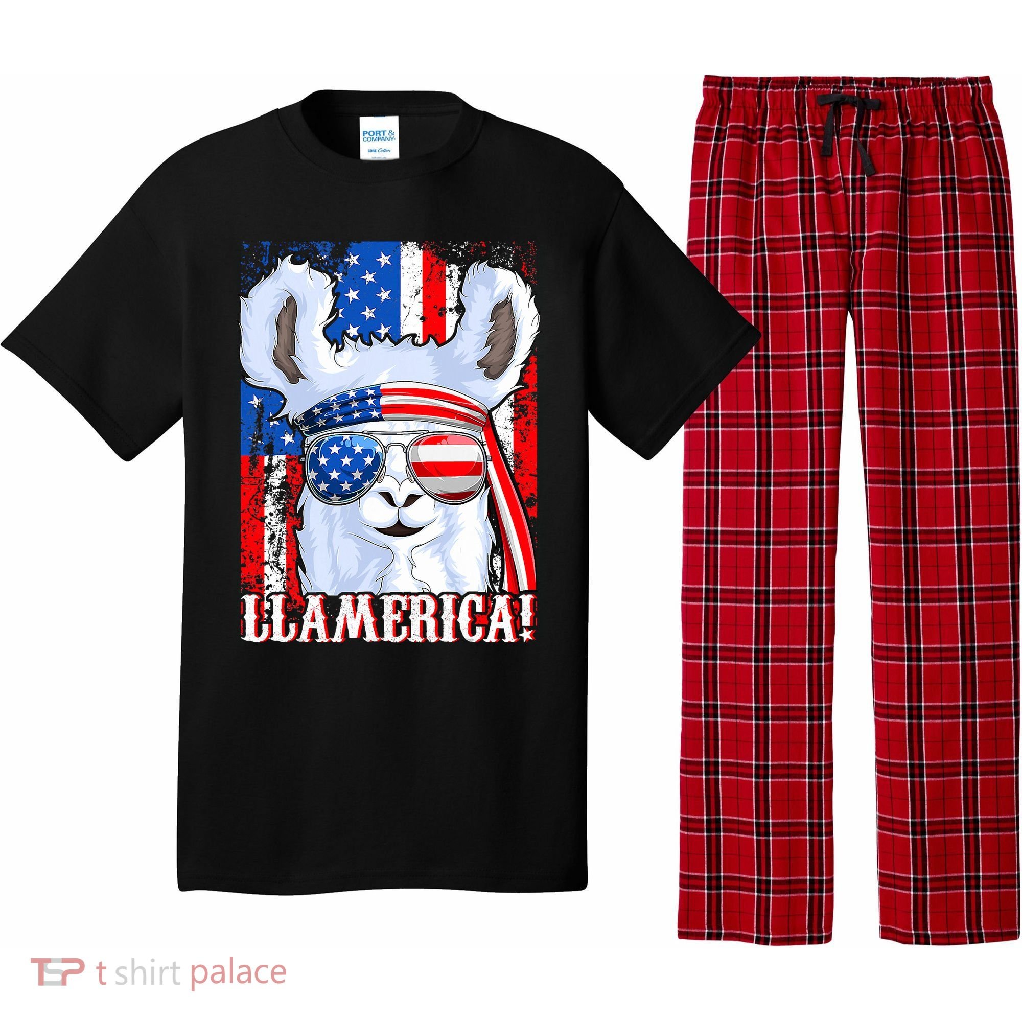 American Flag Funny 4th Of July Llamerica Pajama Set