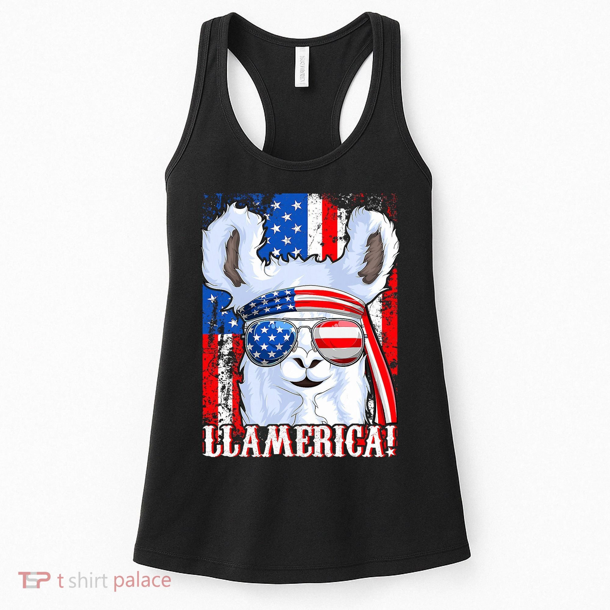 American Flag Funny 4th Of July Llamerica Women's Tank Top