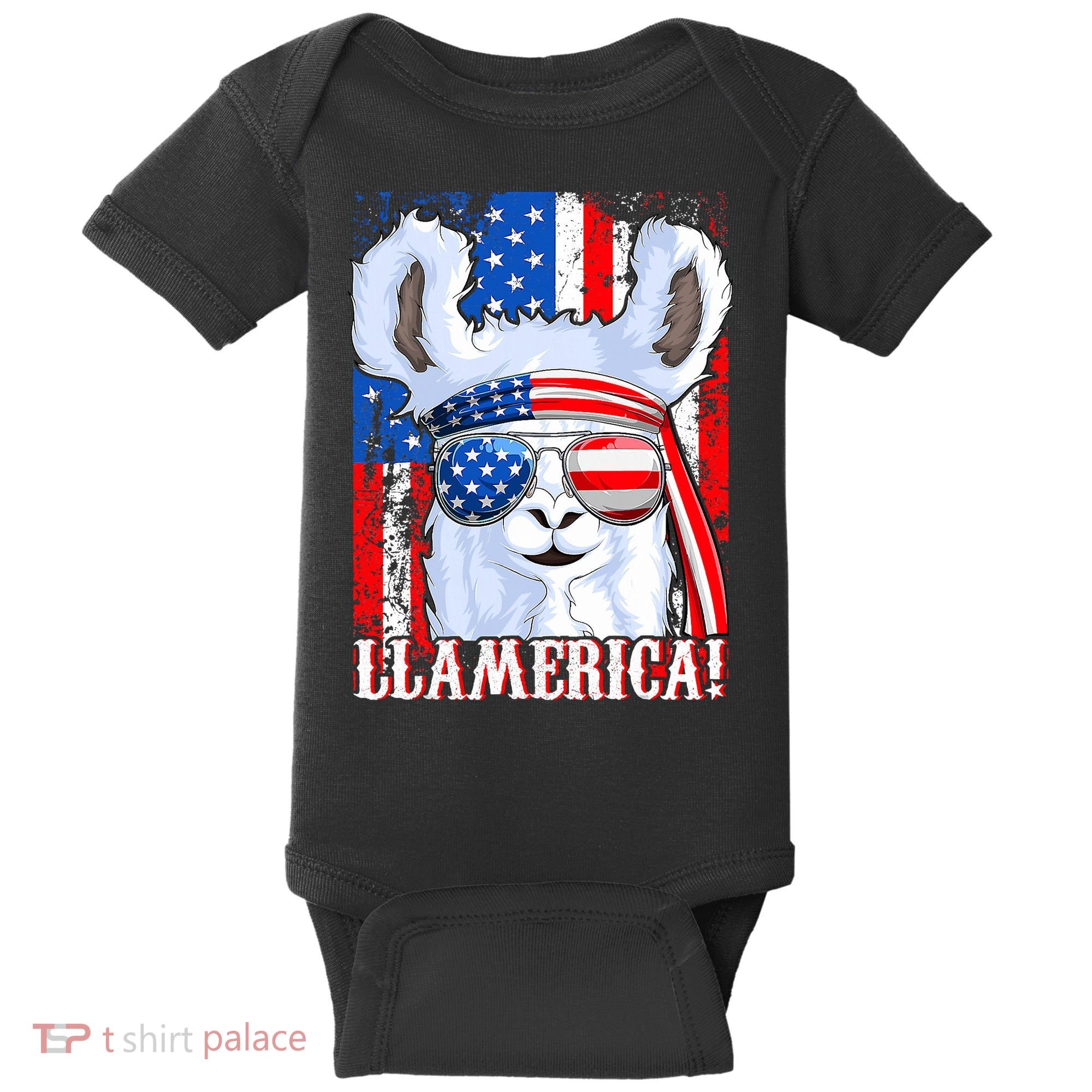 American Flag Funny 4th Of July Llamerica Baby Bodysuit