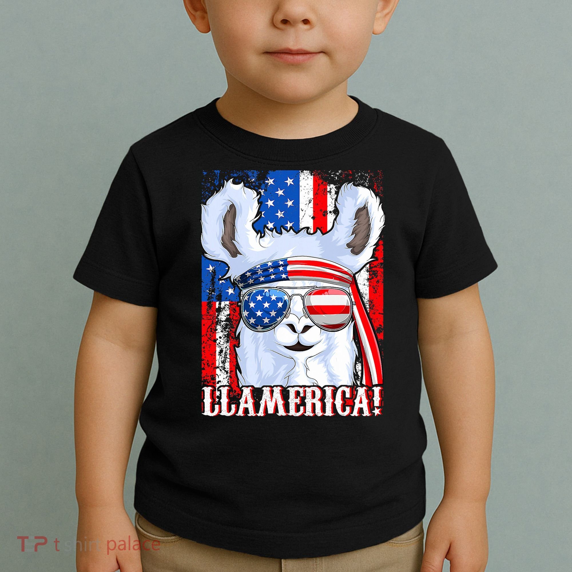 American Flag Funny 4th Of July Llamerica Toddler T-Shirt