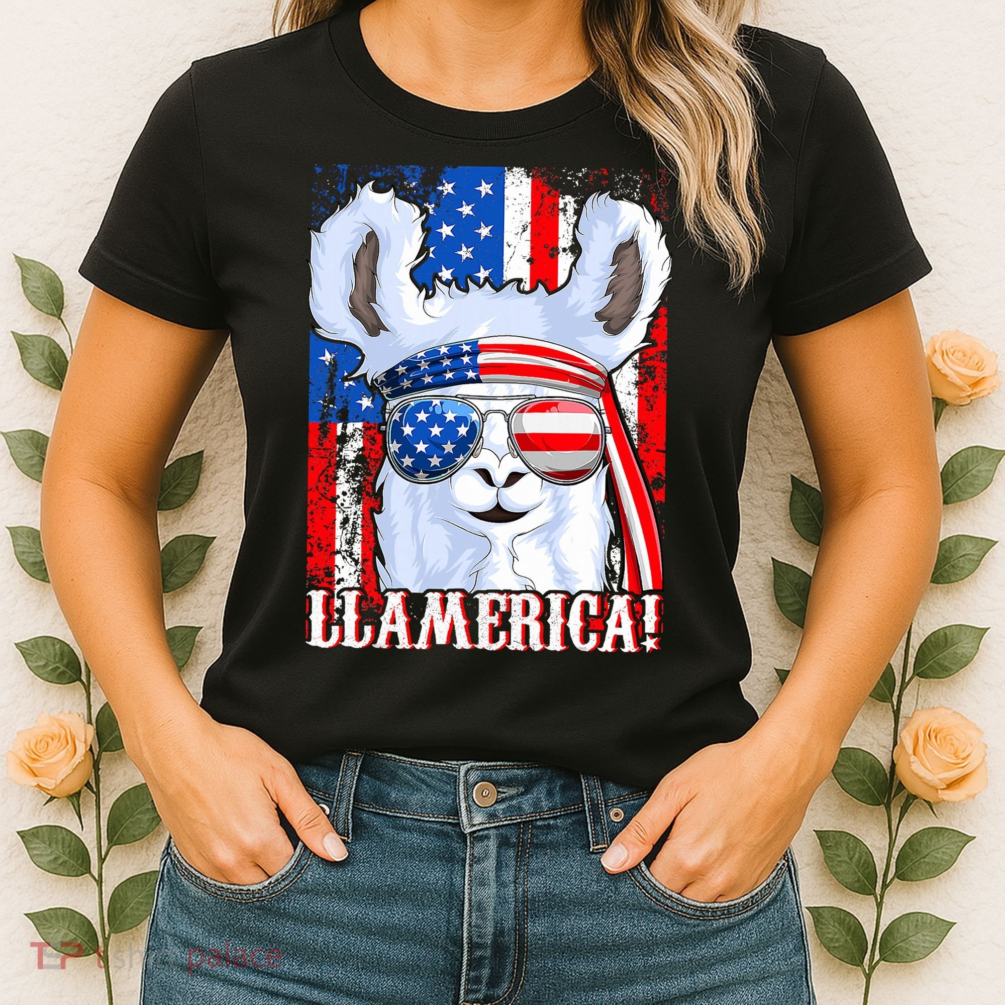 American Flag Funny 4th Of July Llamerica Women's T-Shirt