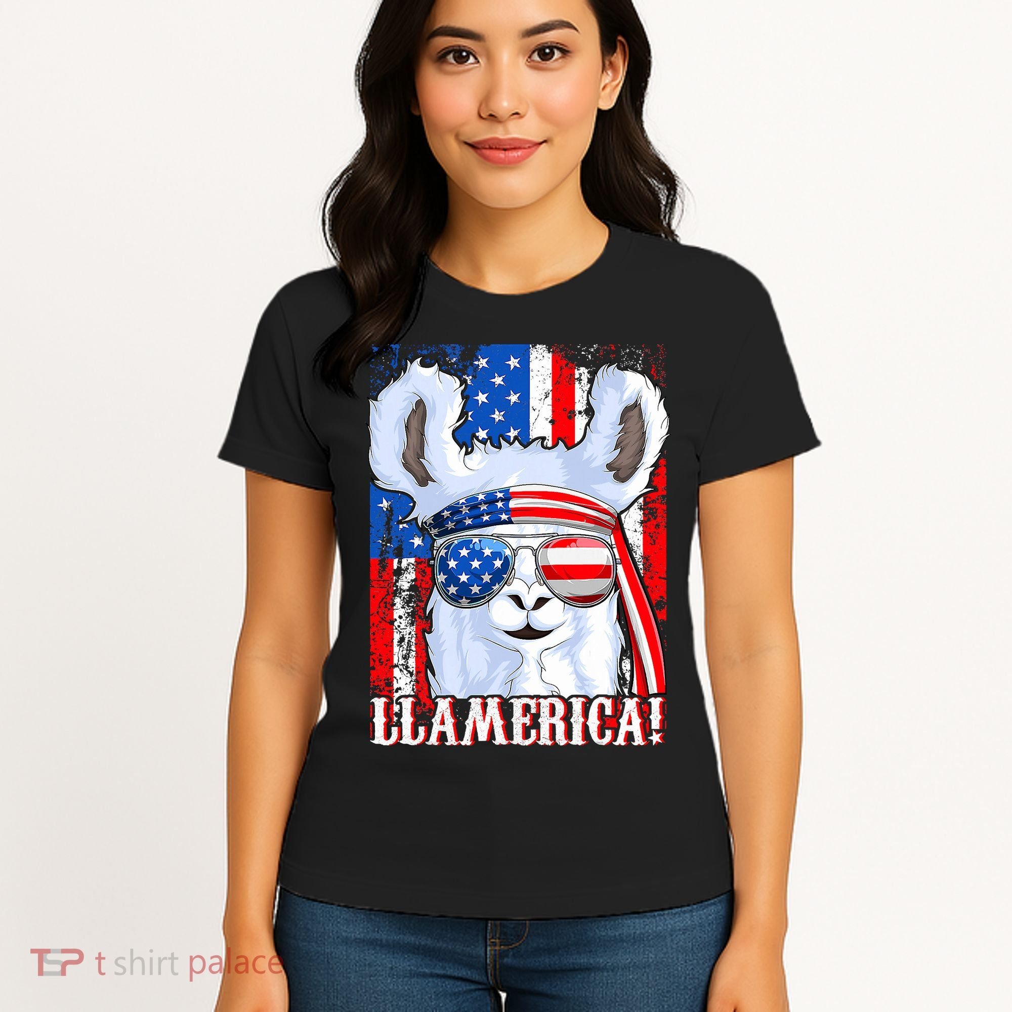 American Flag Funny 4th Of July Llamerica Women's T-Shirt