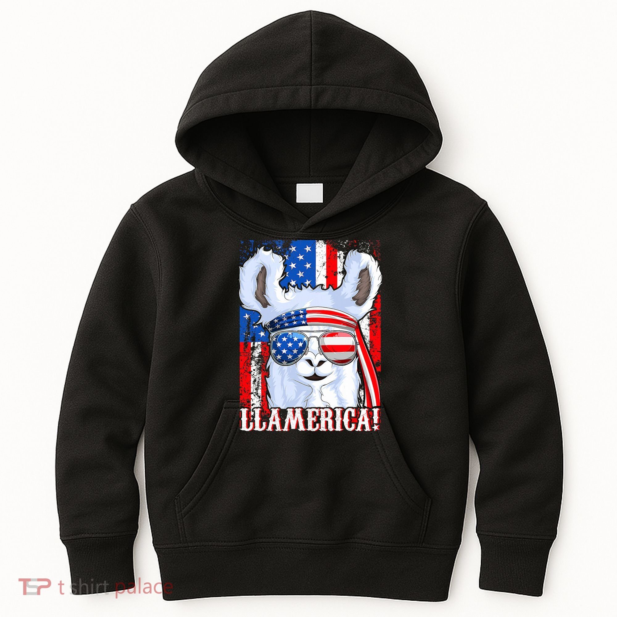 American Flag Funny 4th Of July Llamerica Kids Hoodie