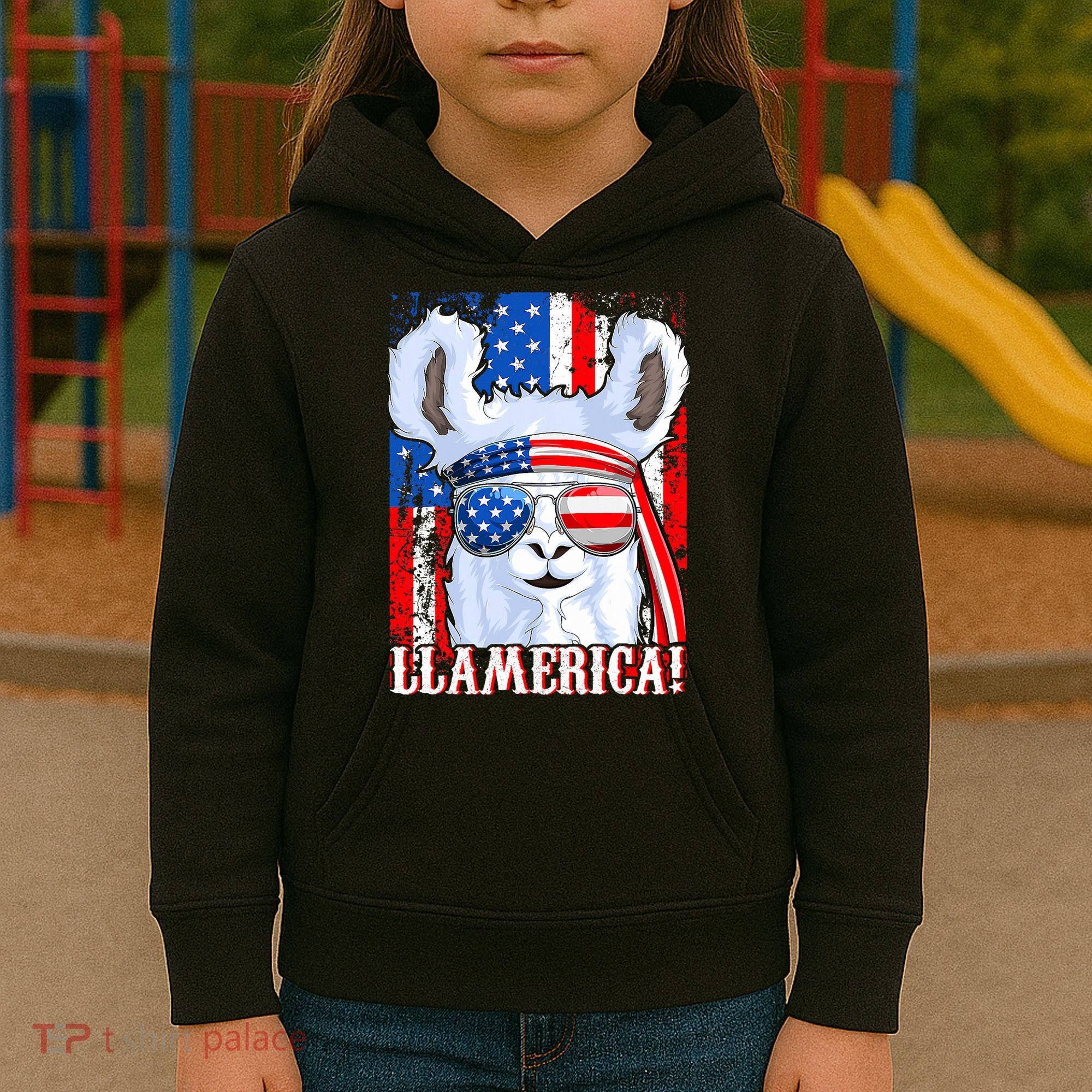 American Flag Funny 4th Of July Llamerica Kids Hoodie