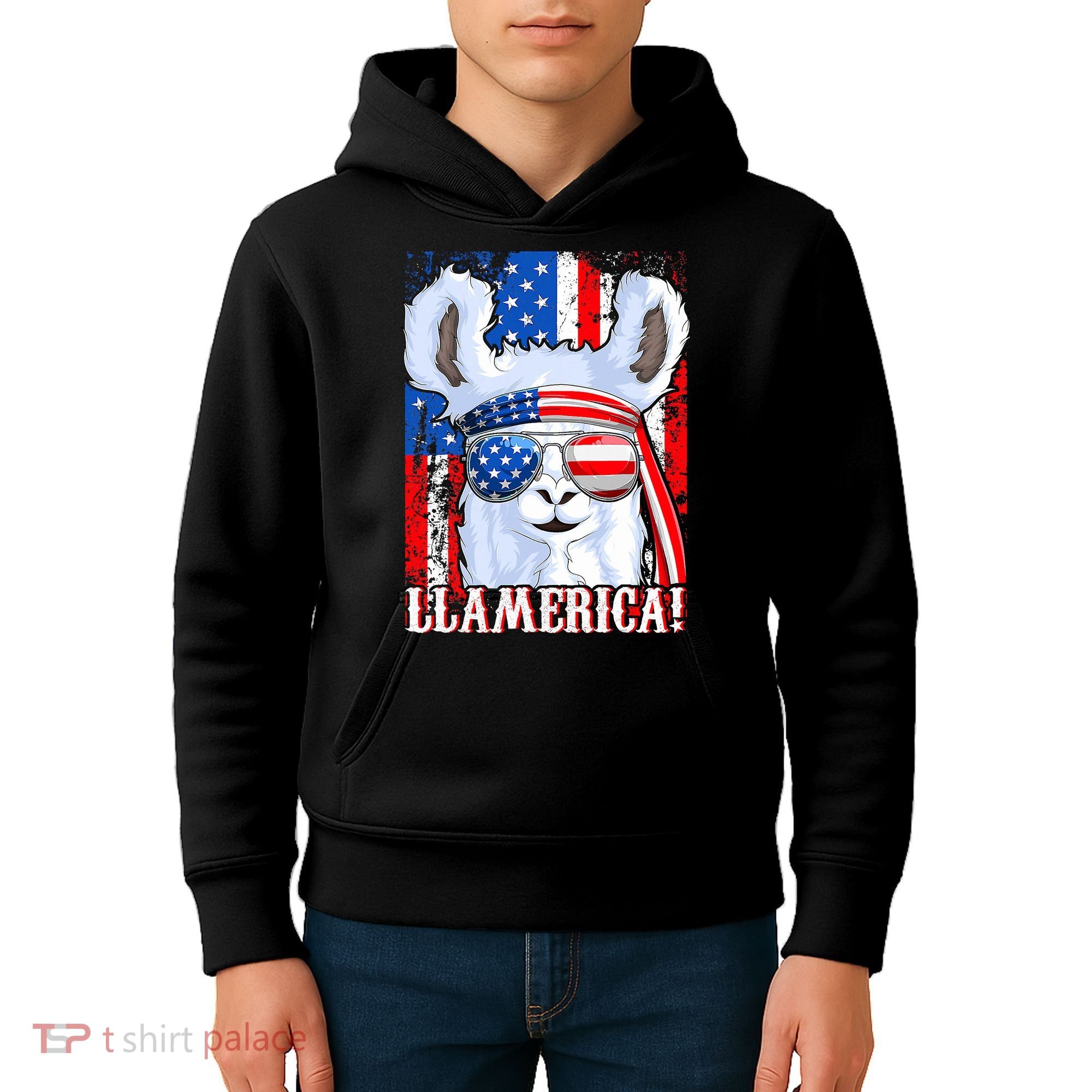 American Flag Funny 4th Of July Llamerica Kids Hoodie