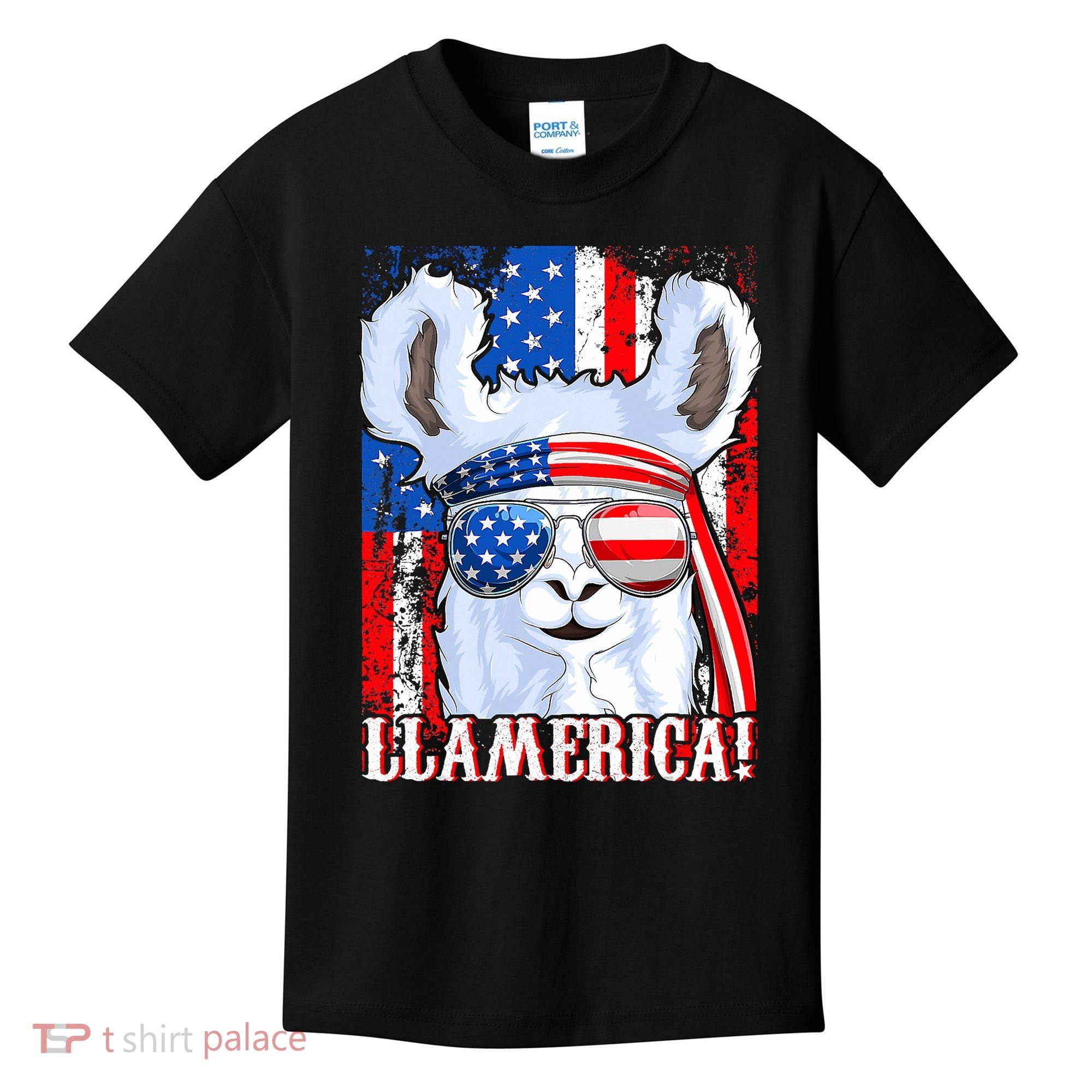 American Flag Funny 4th Of July Llamerica Kids T-Shirt